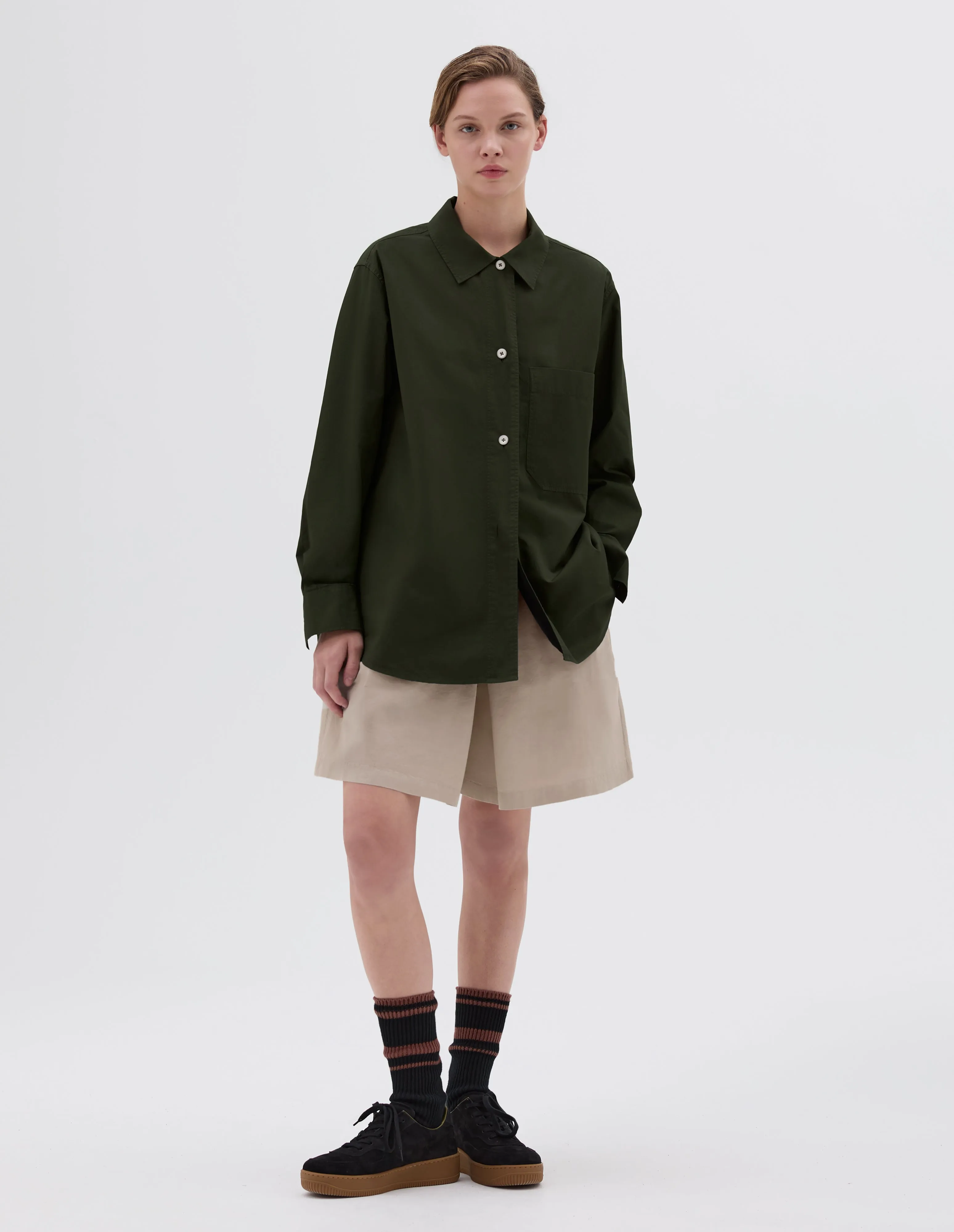 MHL. LONGLINE SHIRT | COMPACT COTTON POPLIN | GRASS sold by Margaret Howell product image thumbnail 2