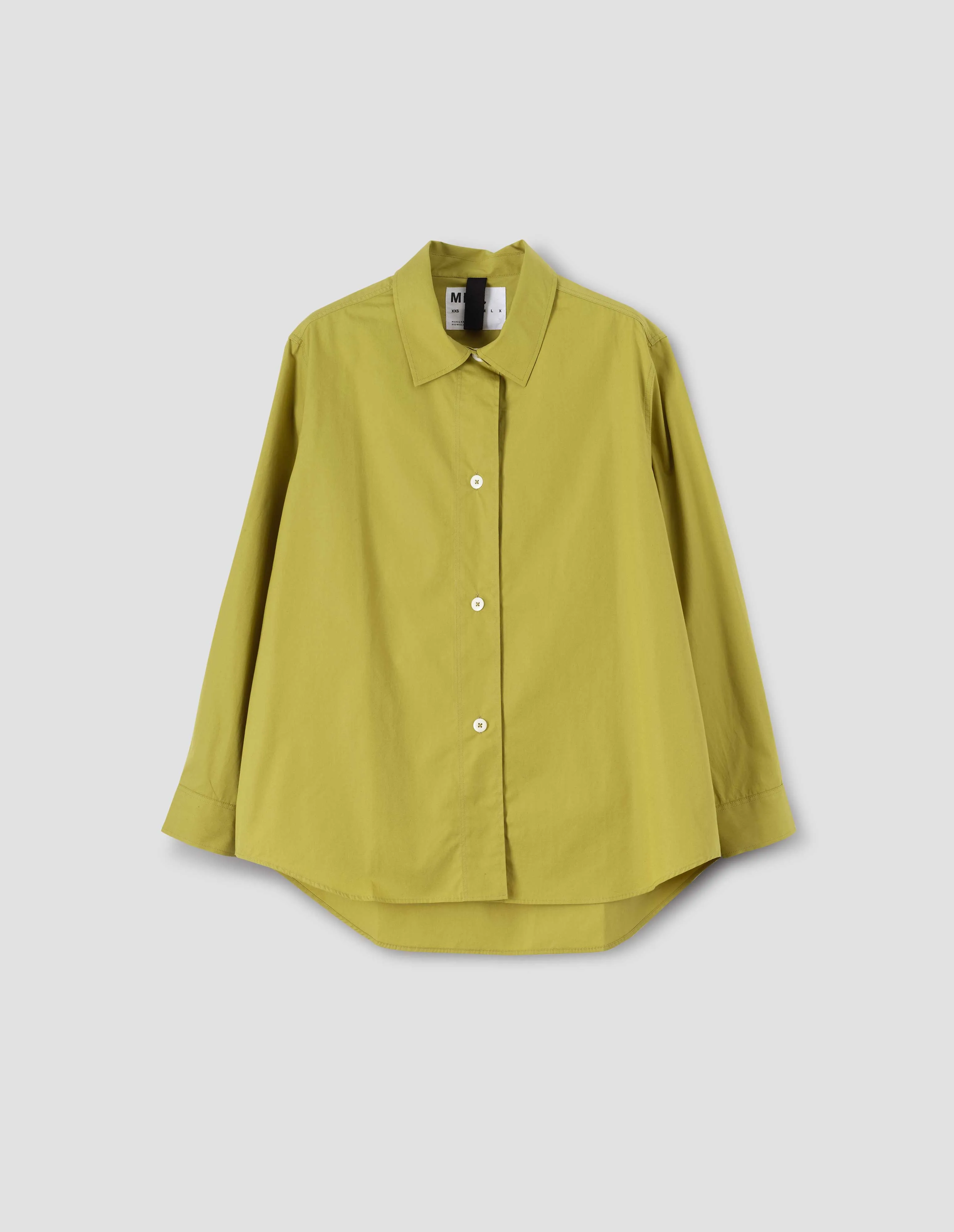 MHL. LONGLINE SHIRT | COMPACT COTTON POPLIN | FRESH OLIVE sold by Margaret Howell product image thumbnail 4