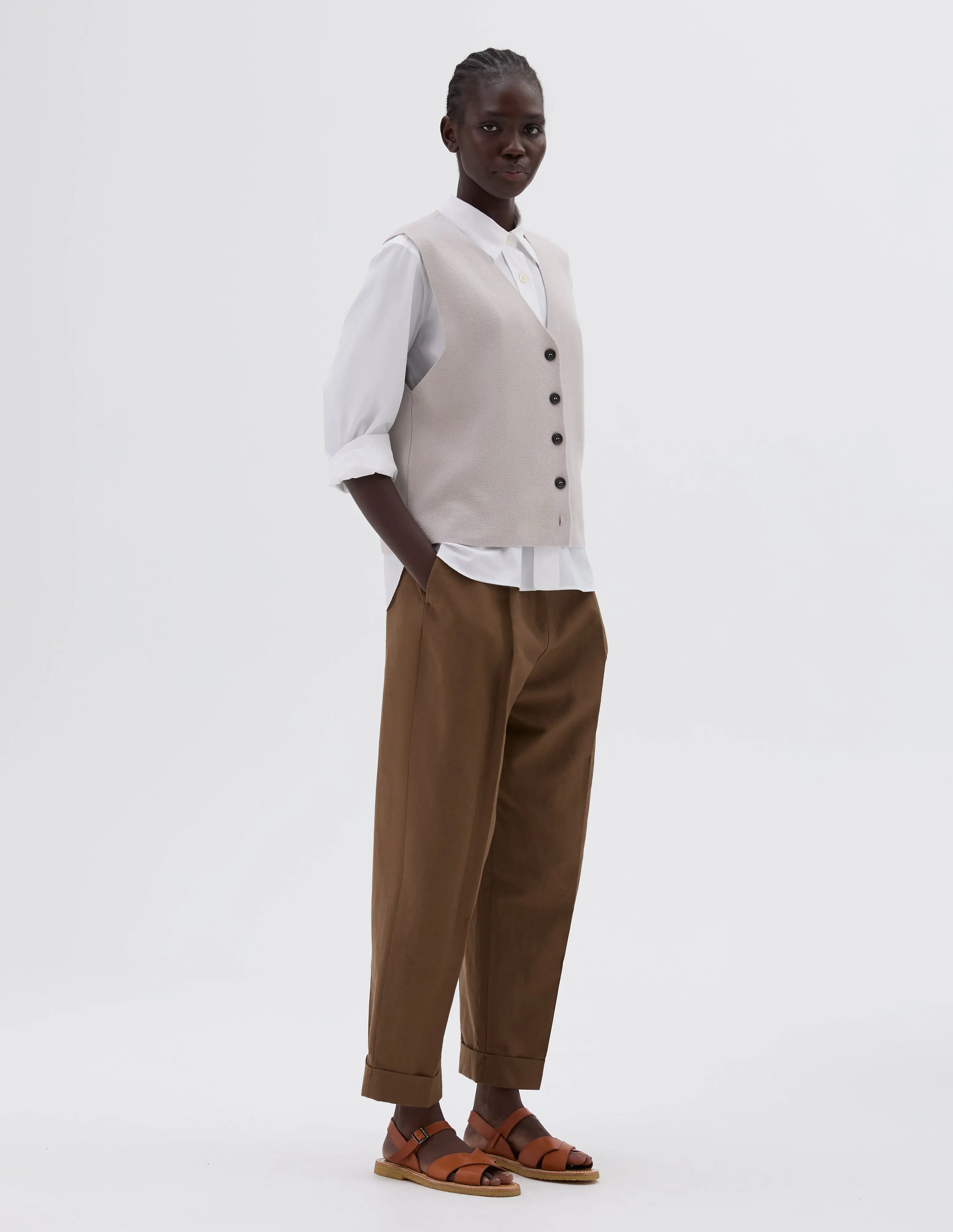 RIBBED WAISTCOAT | FINE LAMBSWOOL | PALE STONE sold by Margaret Howell product image thumbnail 2