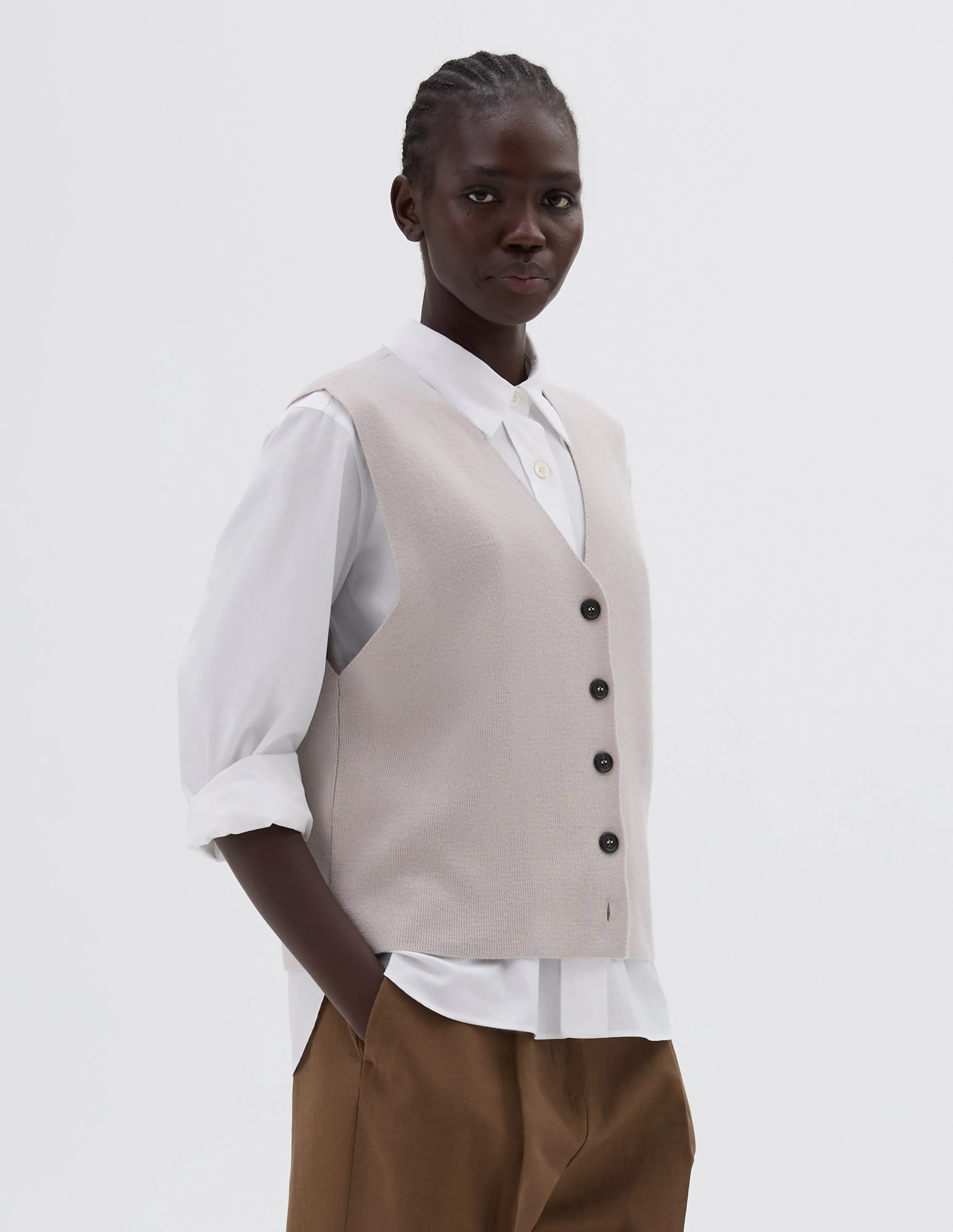 RIBBED WAISTCOAT | FINE LAMBSWOOL | PALE STONE sold by Margaret Howell