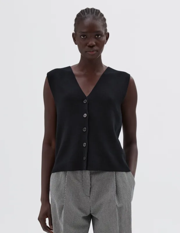 RIBBED WAISTCOAT | FINE LAMBSWOOL | BLACK sold by Margaret Howell