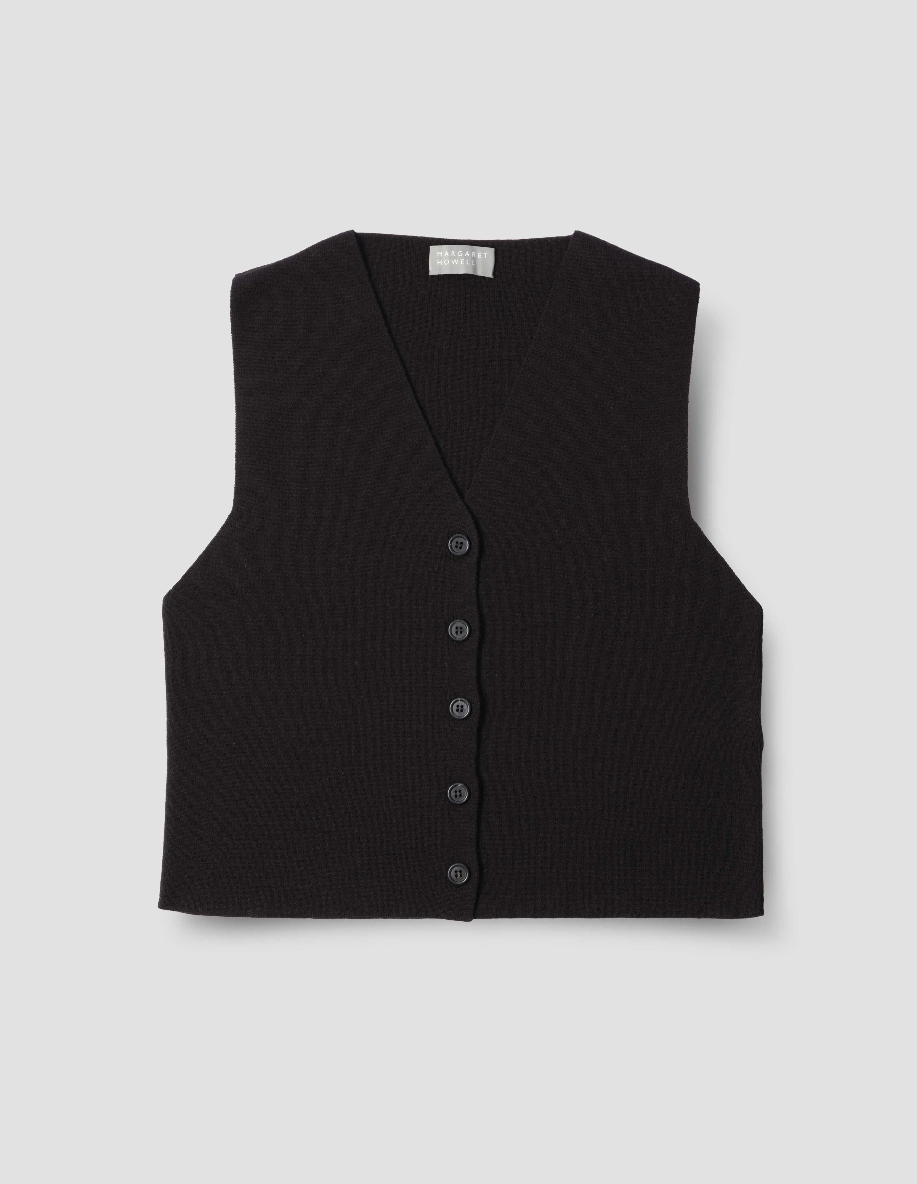 RIBBED WAISTCOAT | FINE LAMBSWOOL | BLACK sold by Margaret Howell product image thumbnail 4