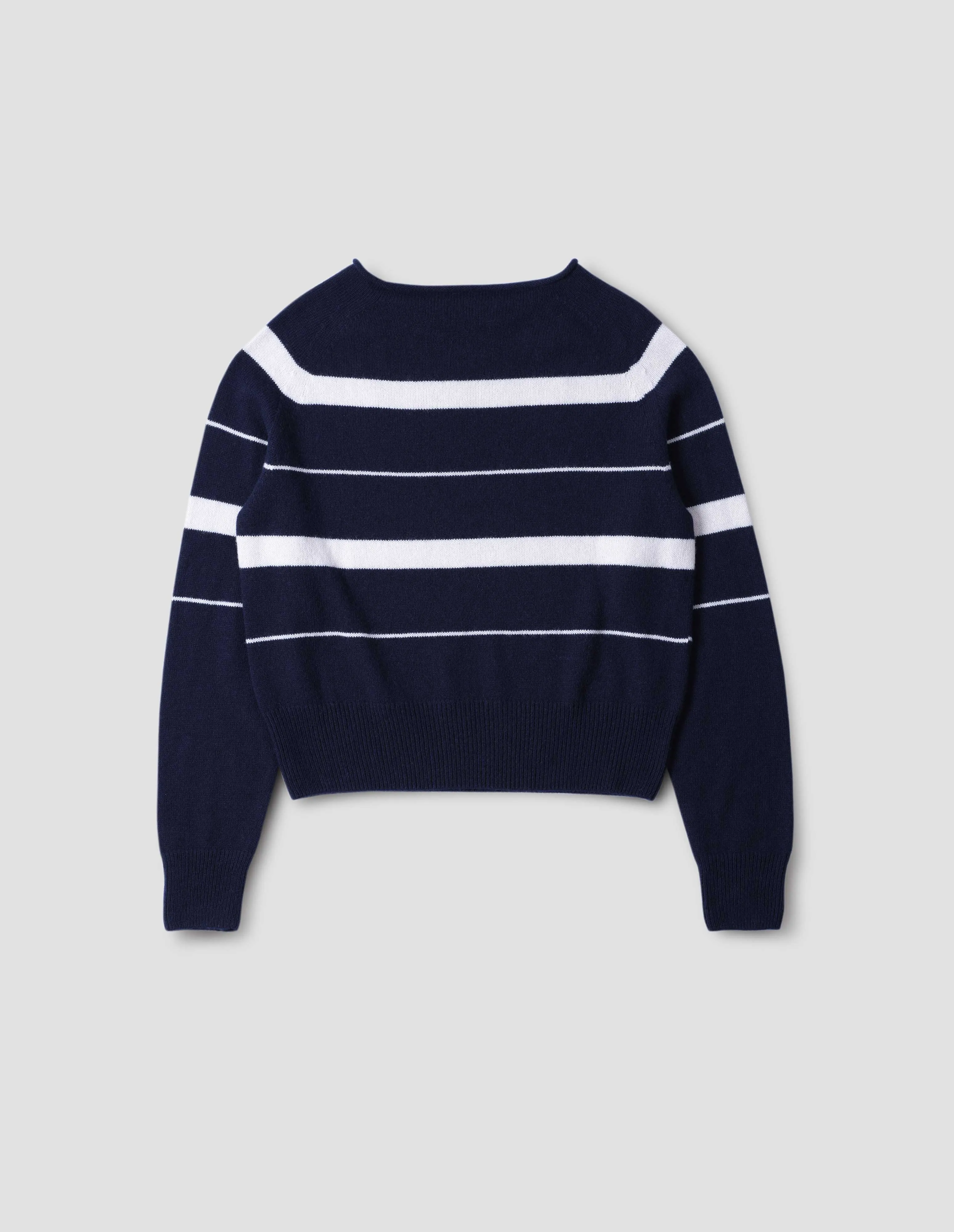 STRIPED ROLL EDGE JUMPER | CASHMERE COTTON | INK / MOTHER OF PEARL sold by Margaret Howell product image thumbnail 5