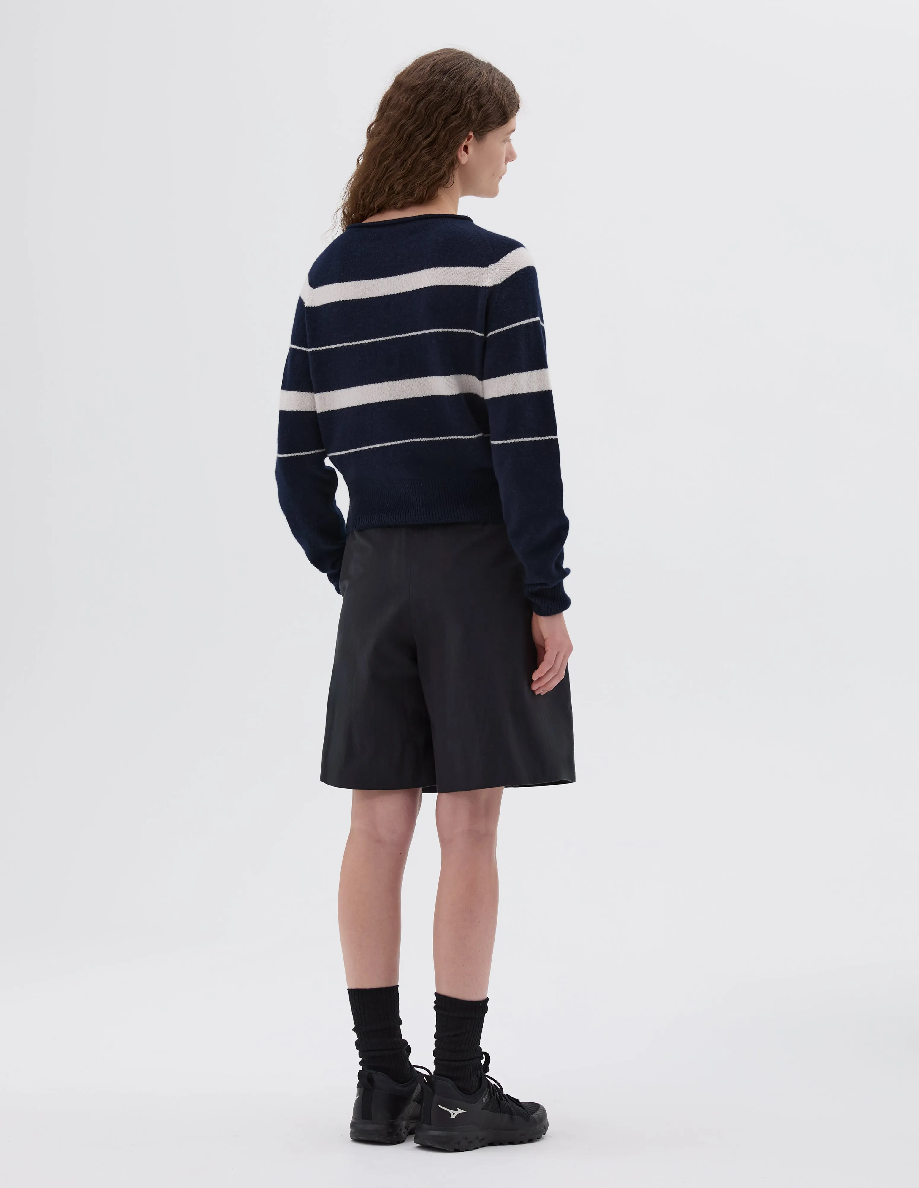 STRIPED ROLL EDGE JUMPER | CASHMERE COTTON | INK / MOTHER OF PEARL sold by Margaret Howell product image thumbnail 3