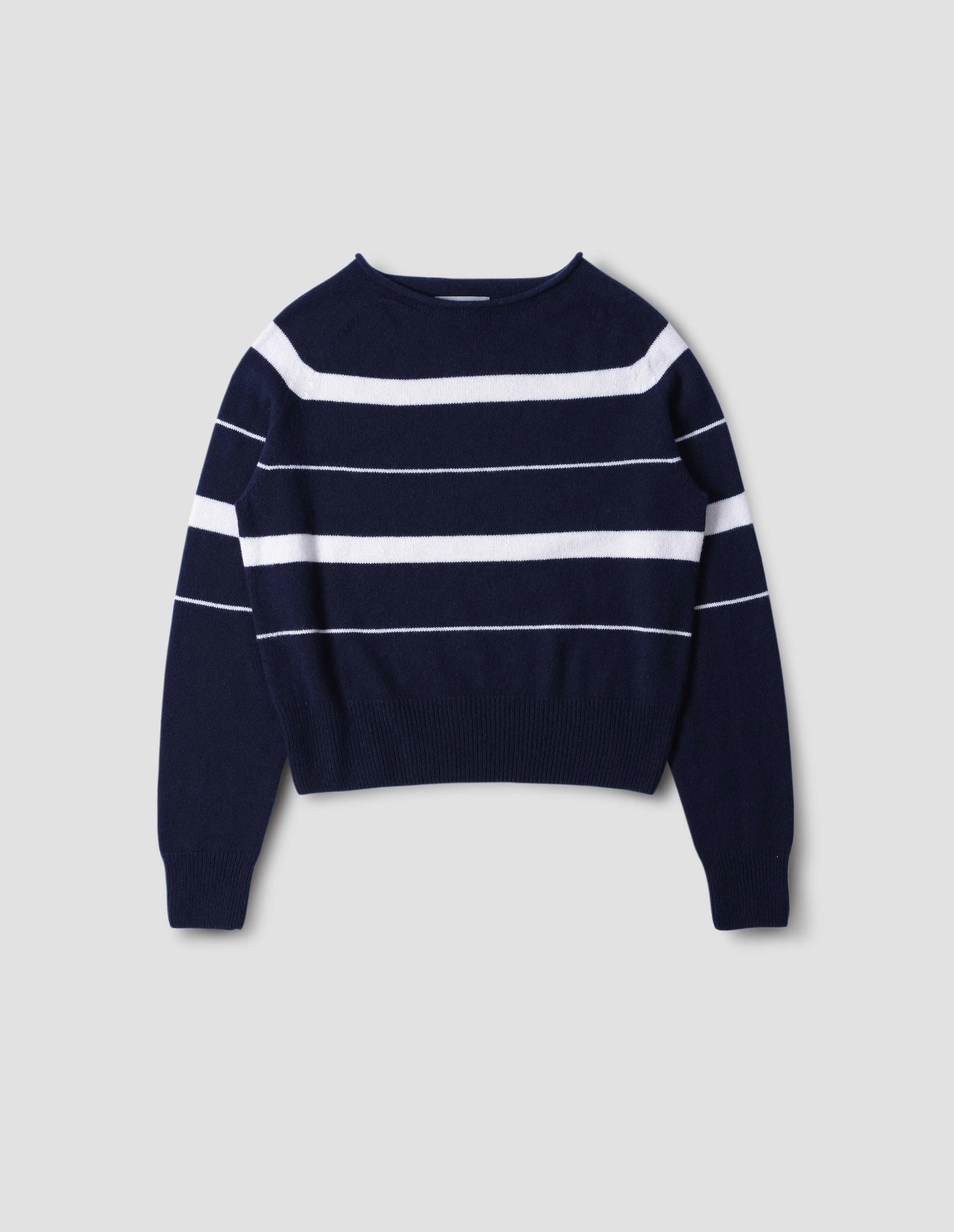 STRIPED ROLL EDGE JUMPER | CASHMERE COTTON | INK / MOTHER OF PEARL sold by Margaret Howell product image thumbnail 4