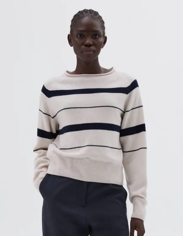 STRIPED ROLL EDGE JUMPER | CASHMERE COTTON | MOTHER OF PEARL / INK sold by Margaret Howell