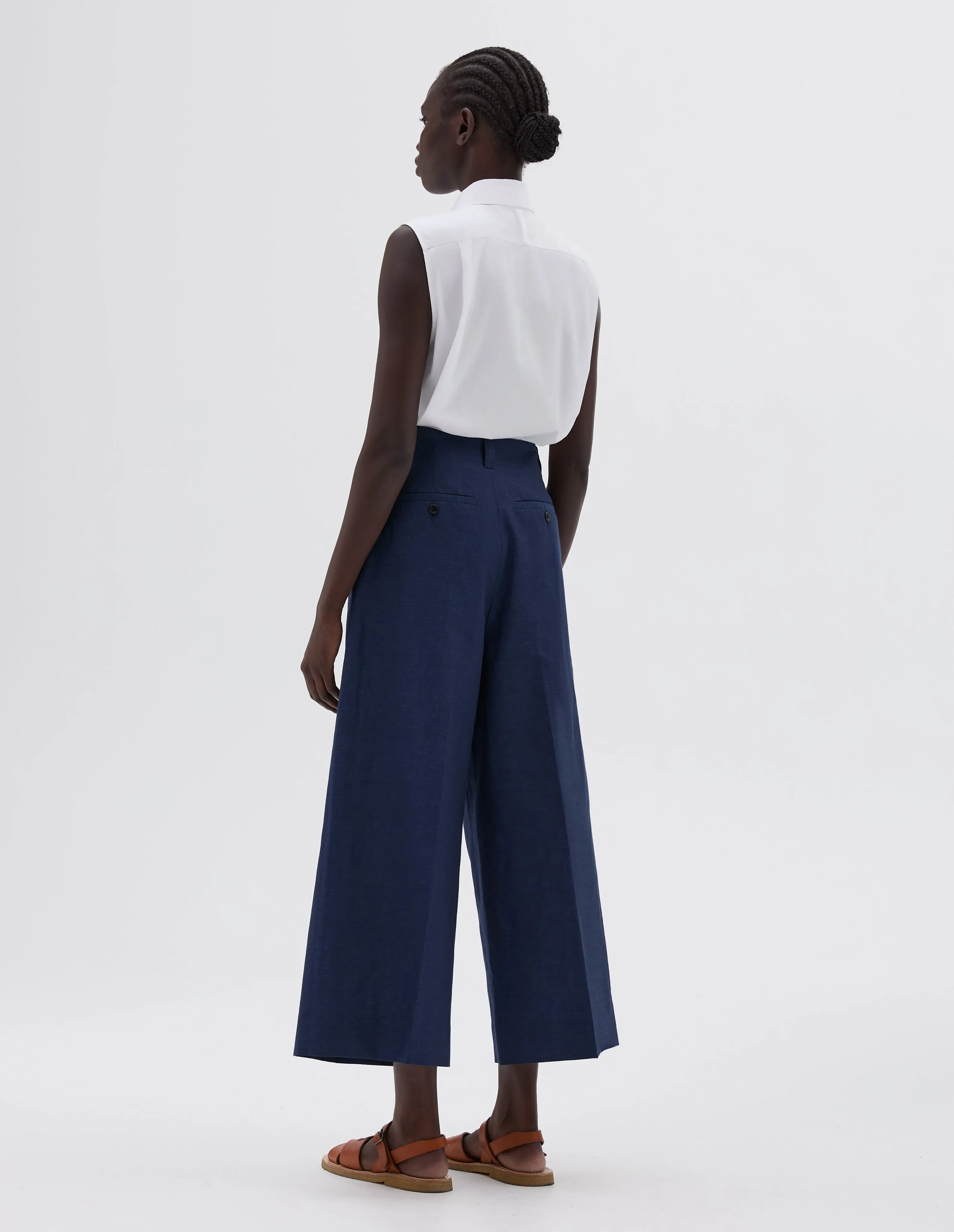 FLAT FRONT CULOTTES | YARN DYED WOOL LINEN | DEEP BLUE sold by Margaret Howell product image thumbnail 2