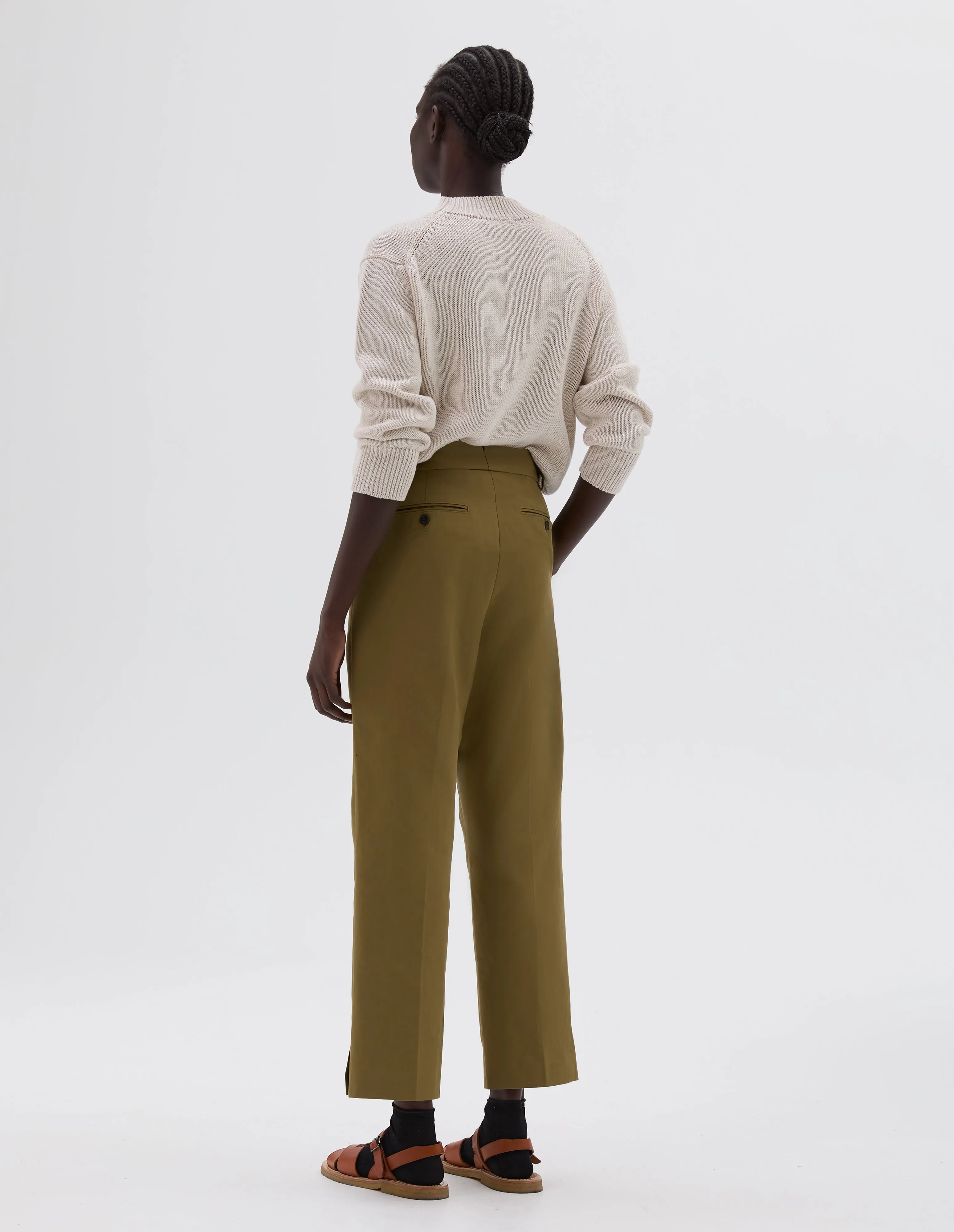 MIDI WAIST CROP TROUSERS | COTTON LINEN TWILL | KHAKI sold by Margaret Howell product image thumbnail 2