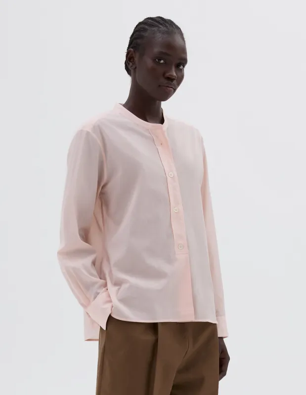 BUTTON THROUGH COLLARLESS SHIRT | COTTON VOILE | SOFT PINK sold by Margaret Howell