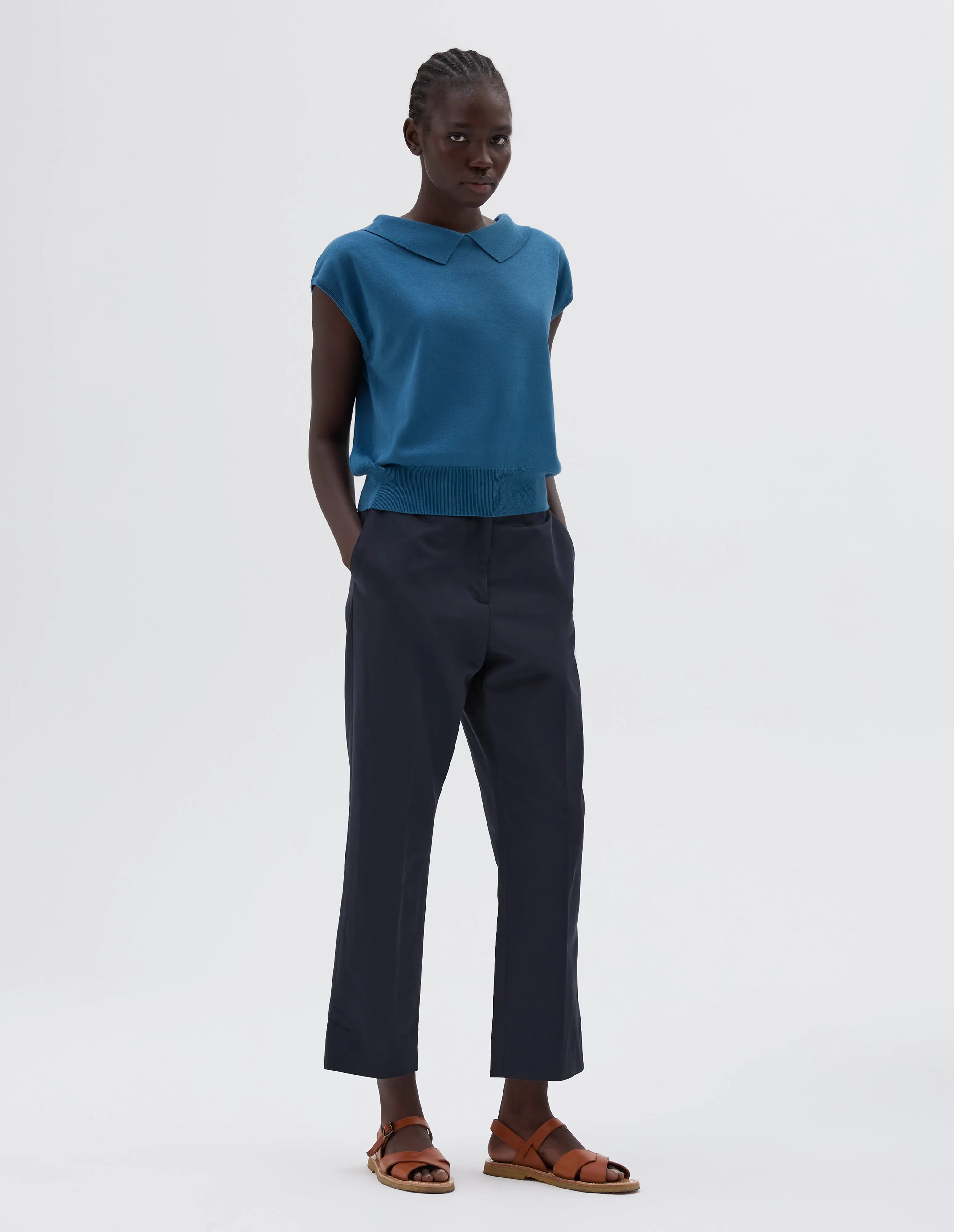 COLLARED PULLOVER VEST | FINE LINEN COTTON | AEGEAN sold by Margaret Howell product image thumbnail 2