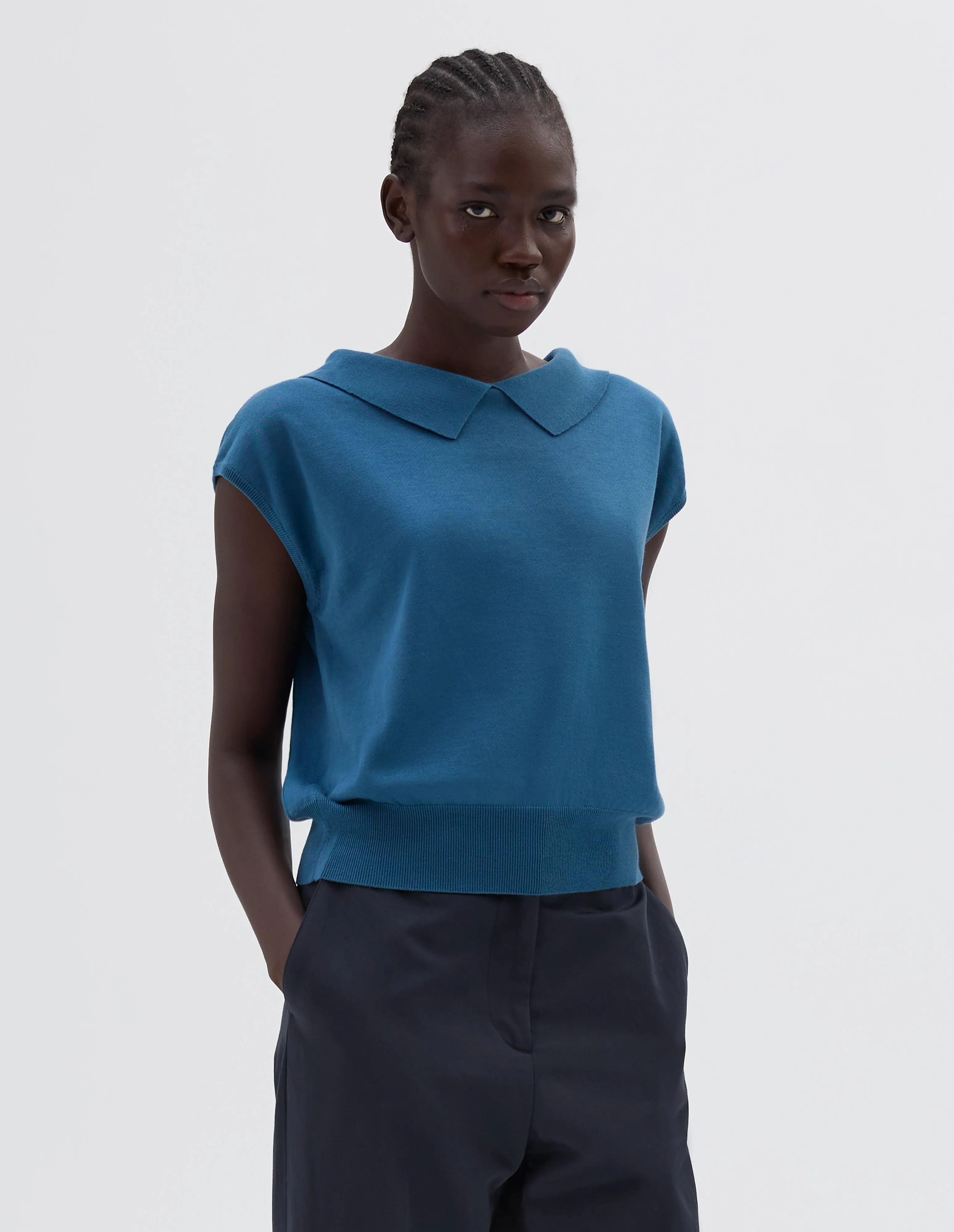 COLLARED PULLOVER VEST | FINE LINEN COTTON | AEGEAN sold by Margaret Howell