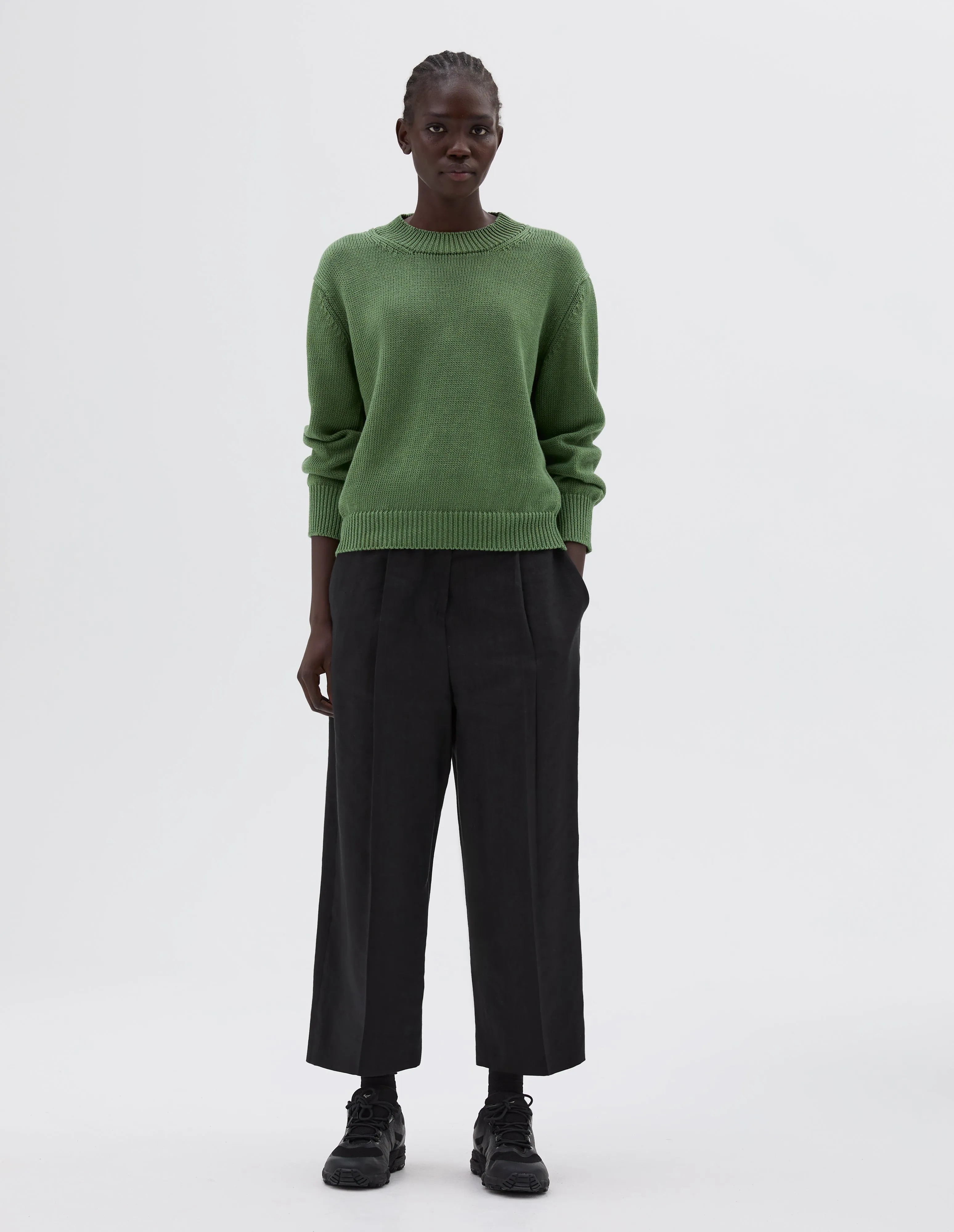 CHUNKY CREW NECK JUMPER | LINEN COTTON | WATERCRESS sold by Margaret Howell product image thumbnail 2