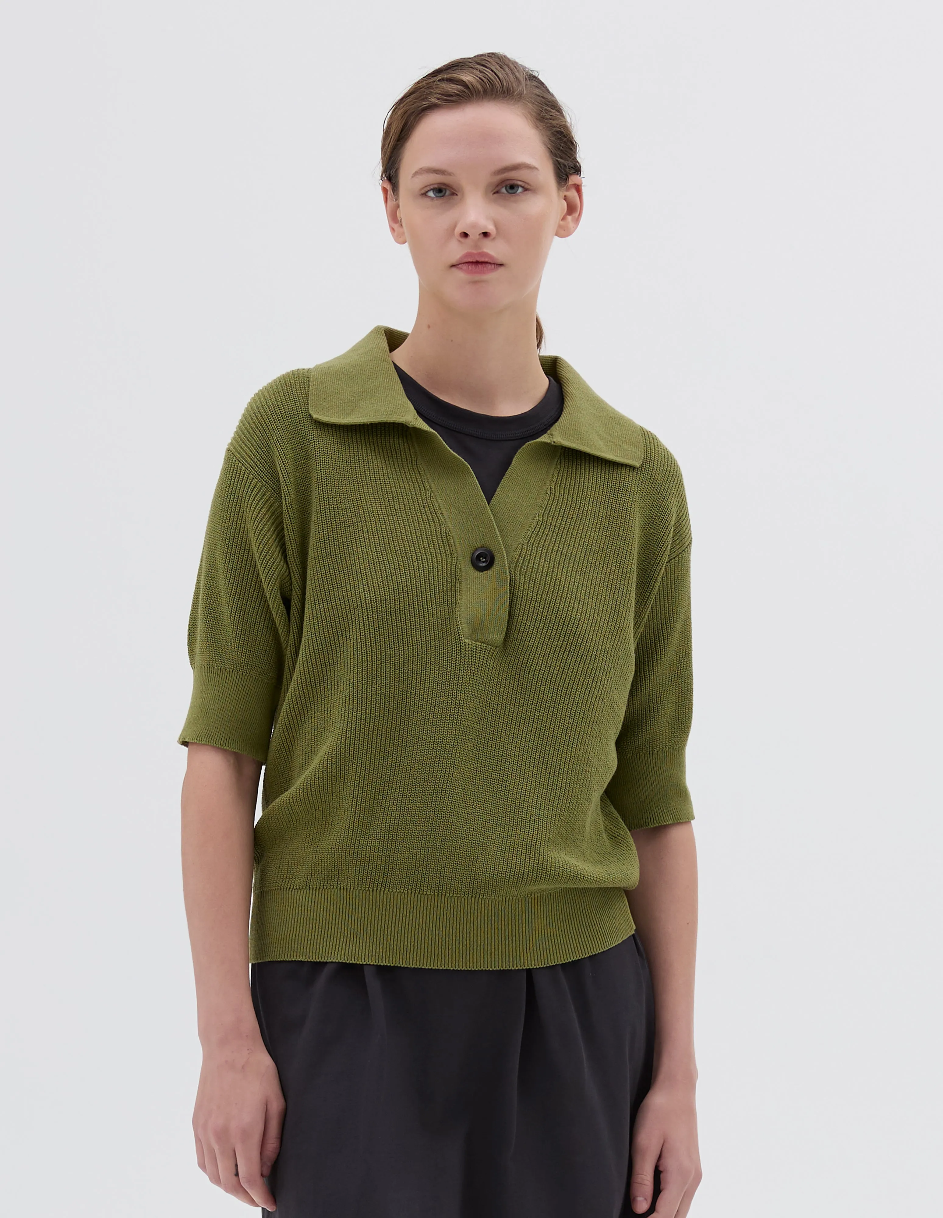 MHL. SINGLE BUTTON POLO | DRY COTTON | GRASS sold by Margaret Howell