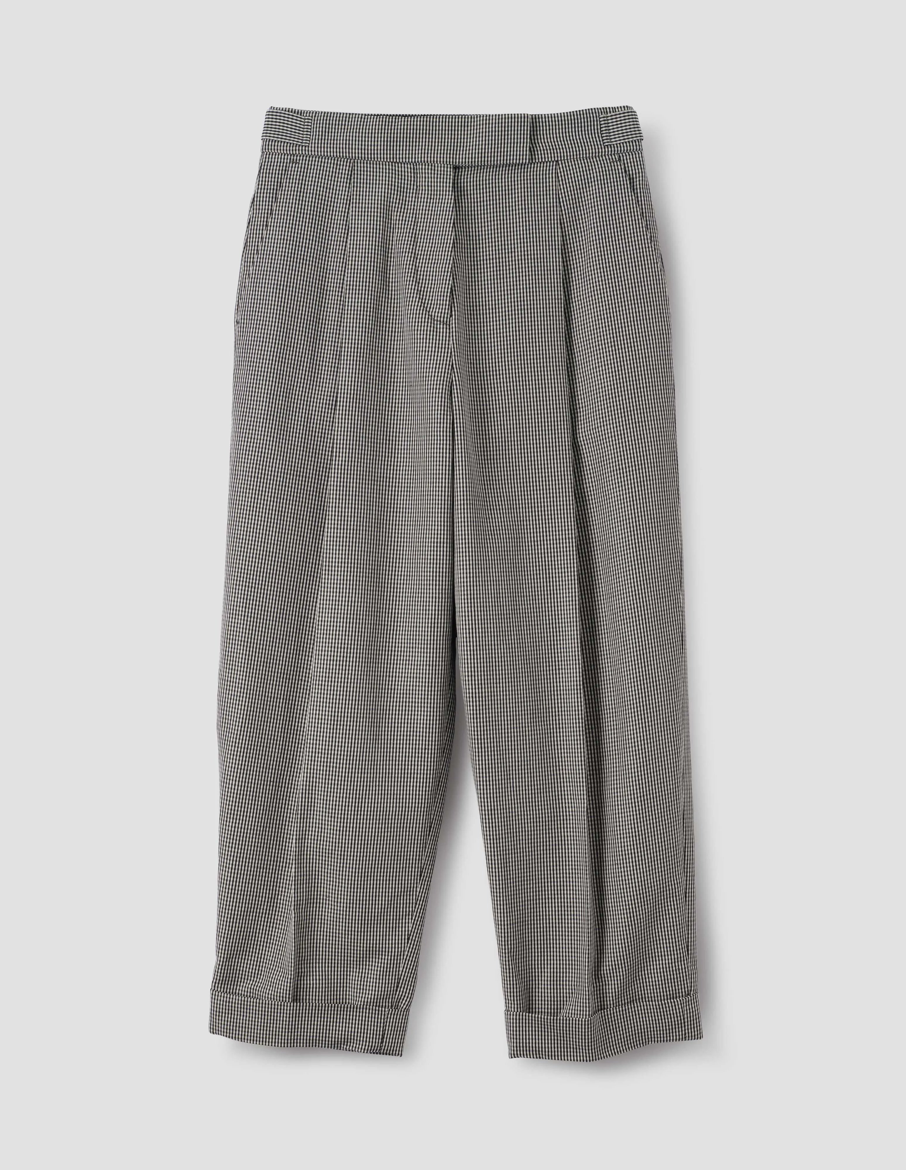 SINGLE PLEAT CROPPED TROUSERS | COTTON LINEN GINGHAM | BLACK / ECRU sold by Margaret Howell product image thumbnail 3