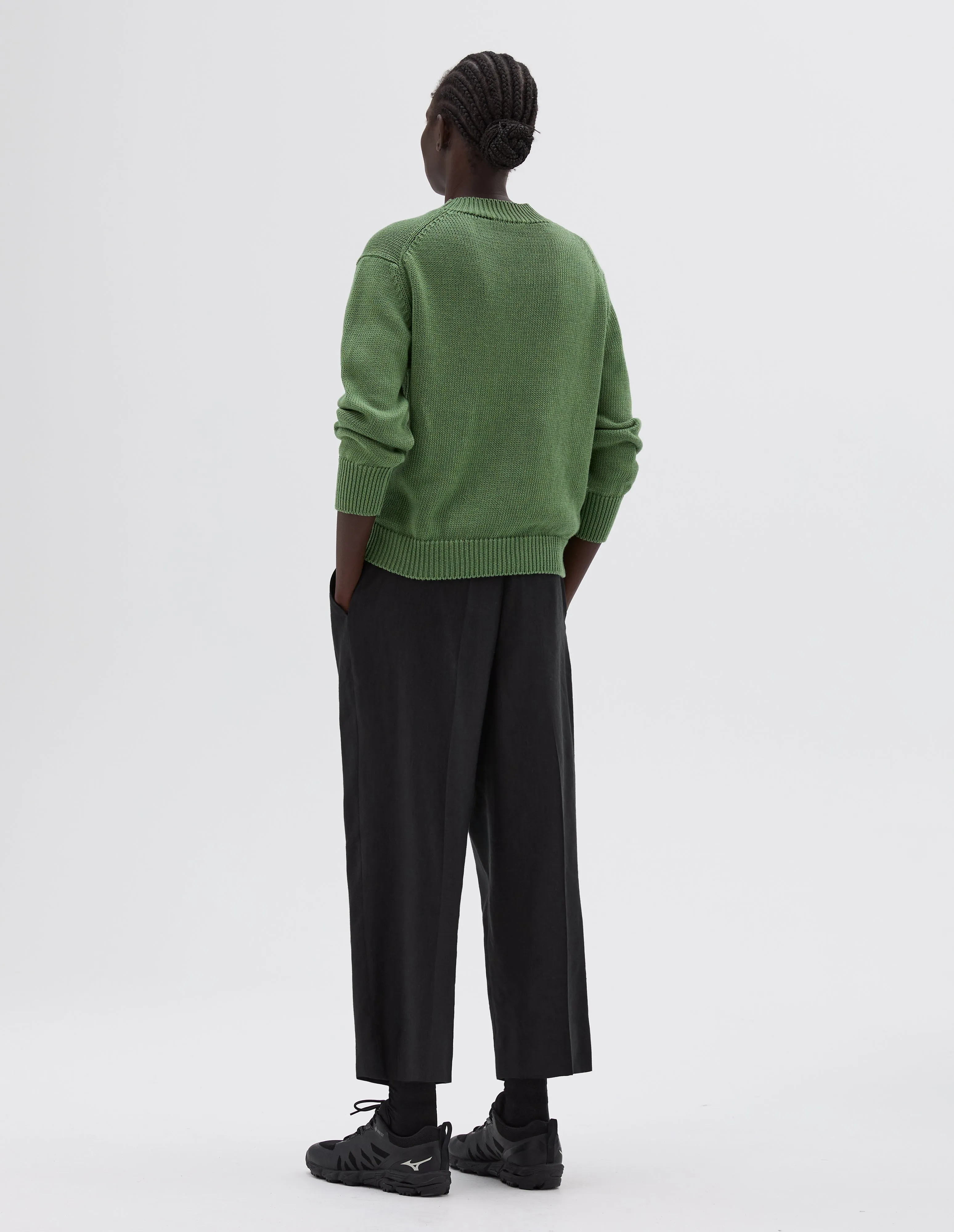 PLEATED FRONT CROPPED TROUSERS | LINEN SILK | BLACK sold by Margaret Howell product image thumbnail 2