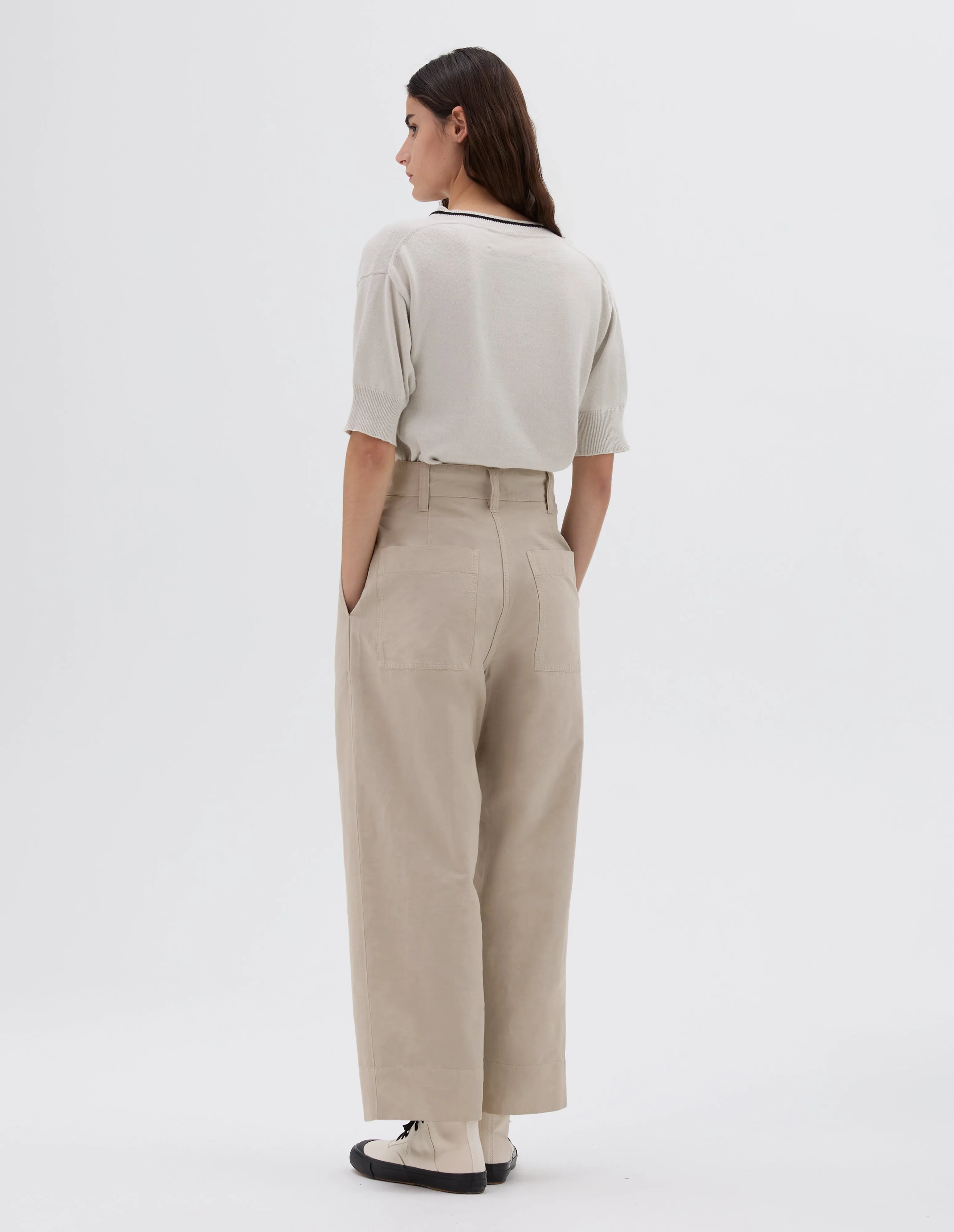 MHL. PLEATED CROP TROUSERS | DRY COTTON LINEN | PALE STONE sold by Margaret Howell product image thumbnail 2