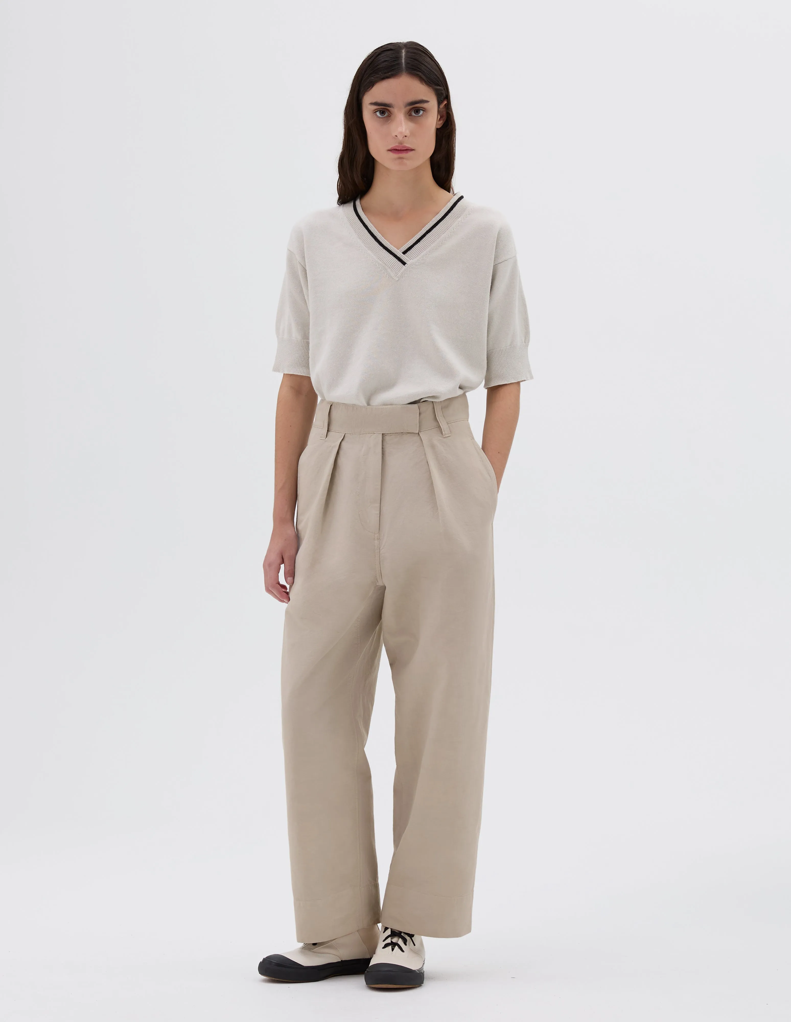 MHL. PLEATED CROP TROUSERS | DRY COTTON LINEN | PALE STONE sold by Margaret Howell