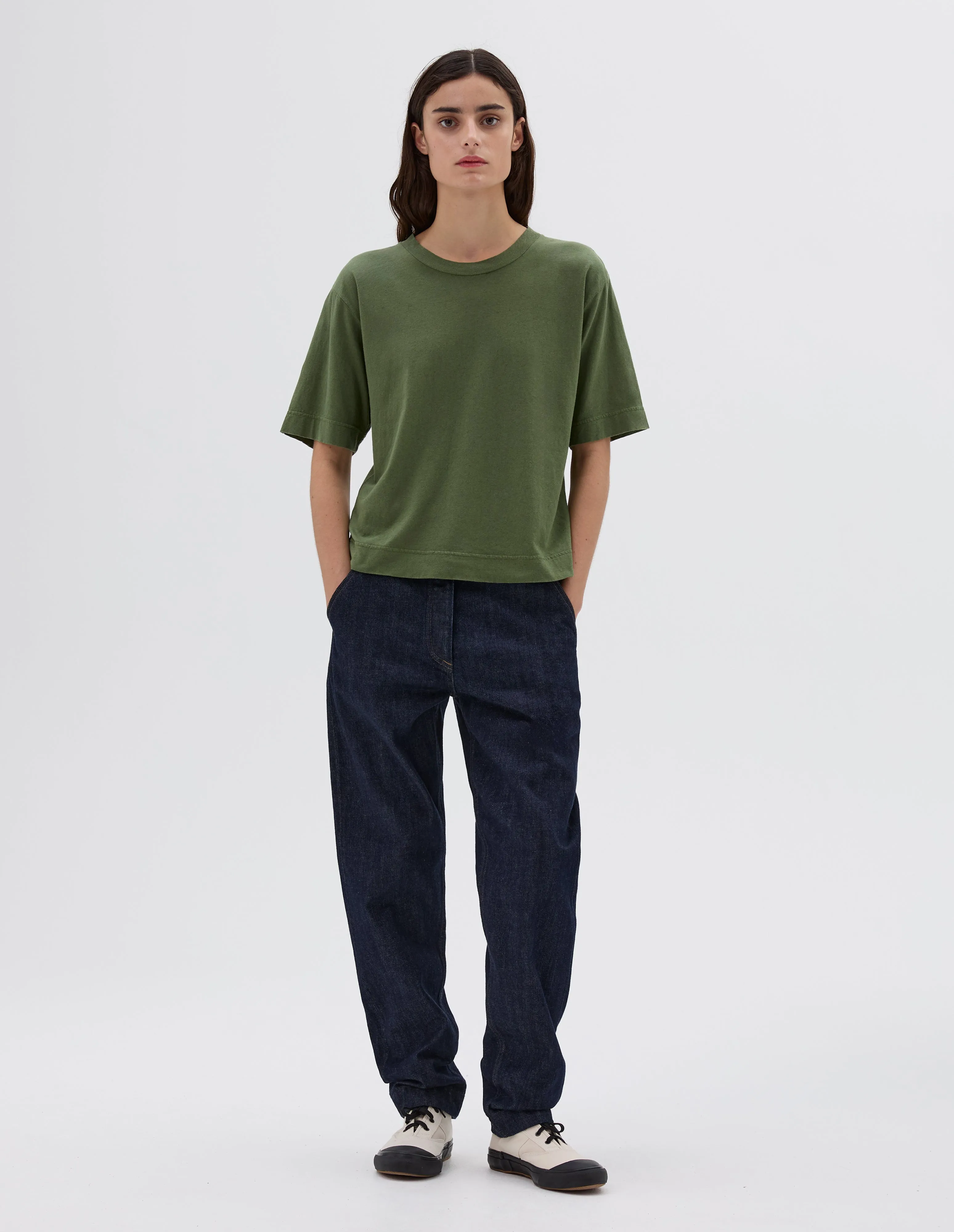 MHL. SIMPLE T SHIRT | ORGANIC COTTON LINEN JERSEY | GRASS sold by Margaret Howell product image thumbnail 2