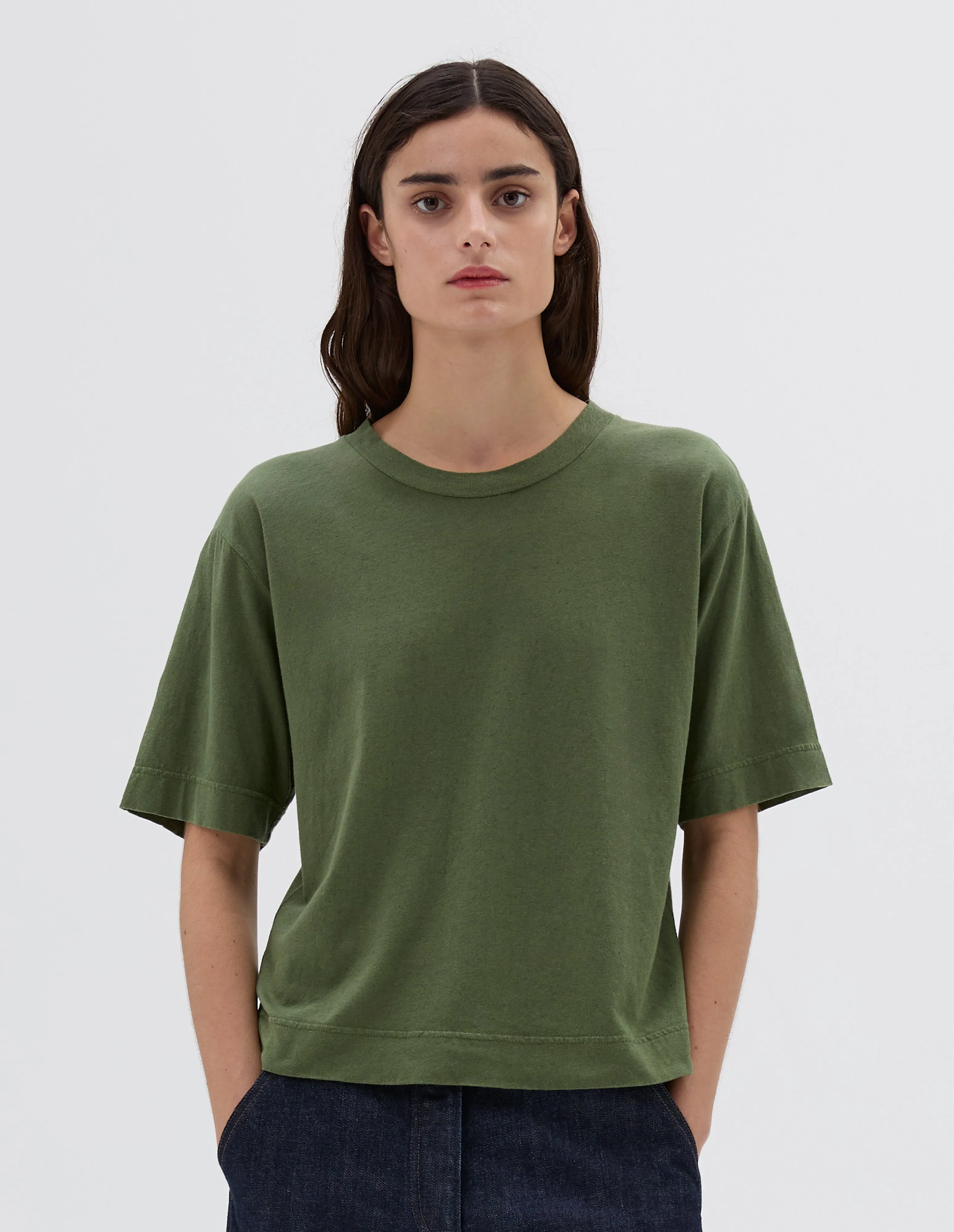 MHL. SIMPLE T SHIRT | ORGANIC COTTON LINEN JERSEY | GRASS sold by Margaret Howell