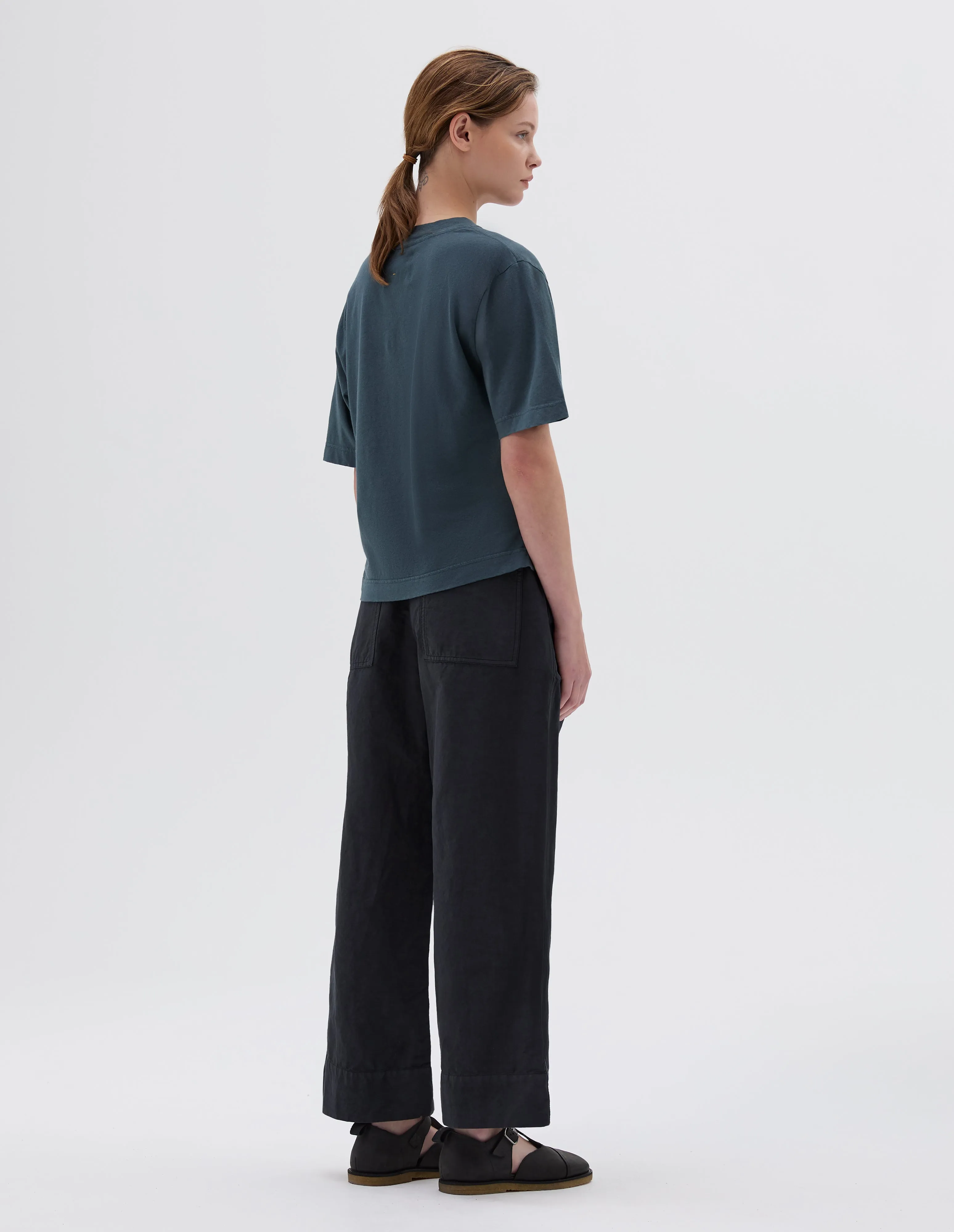 MHL. SIMPLE T SHIRT | ORGANIC COTTON LINEN JERSEY | MINERAL BLUE sold by Margaret Howell product image thumbnail 3