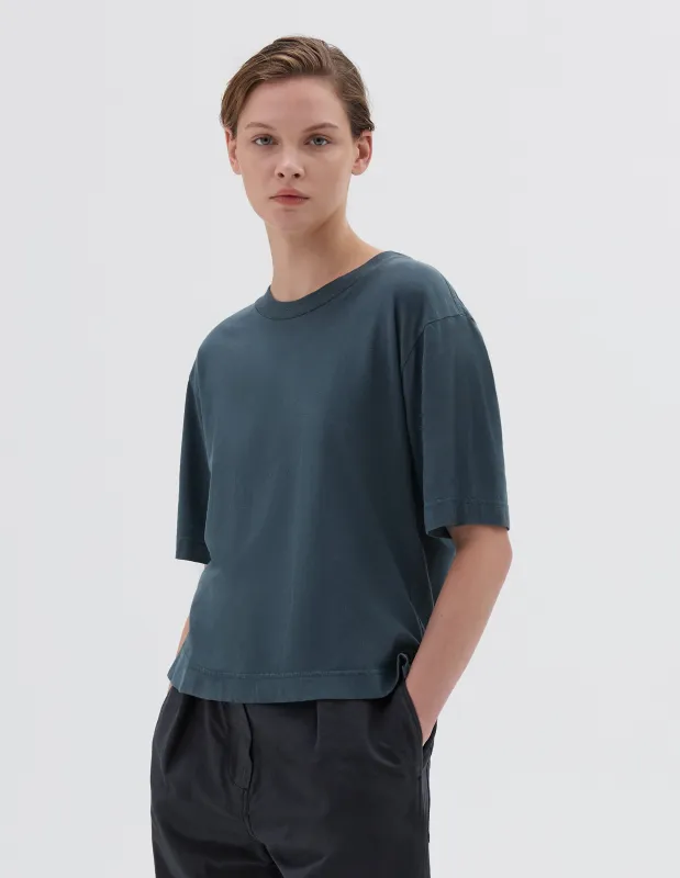 MHL. SIMPLE T SHIRT | ORGANIC COTTON LINEN JERSEY | MINERAL BLUE sold by Margaret Howell