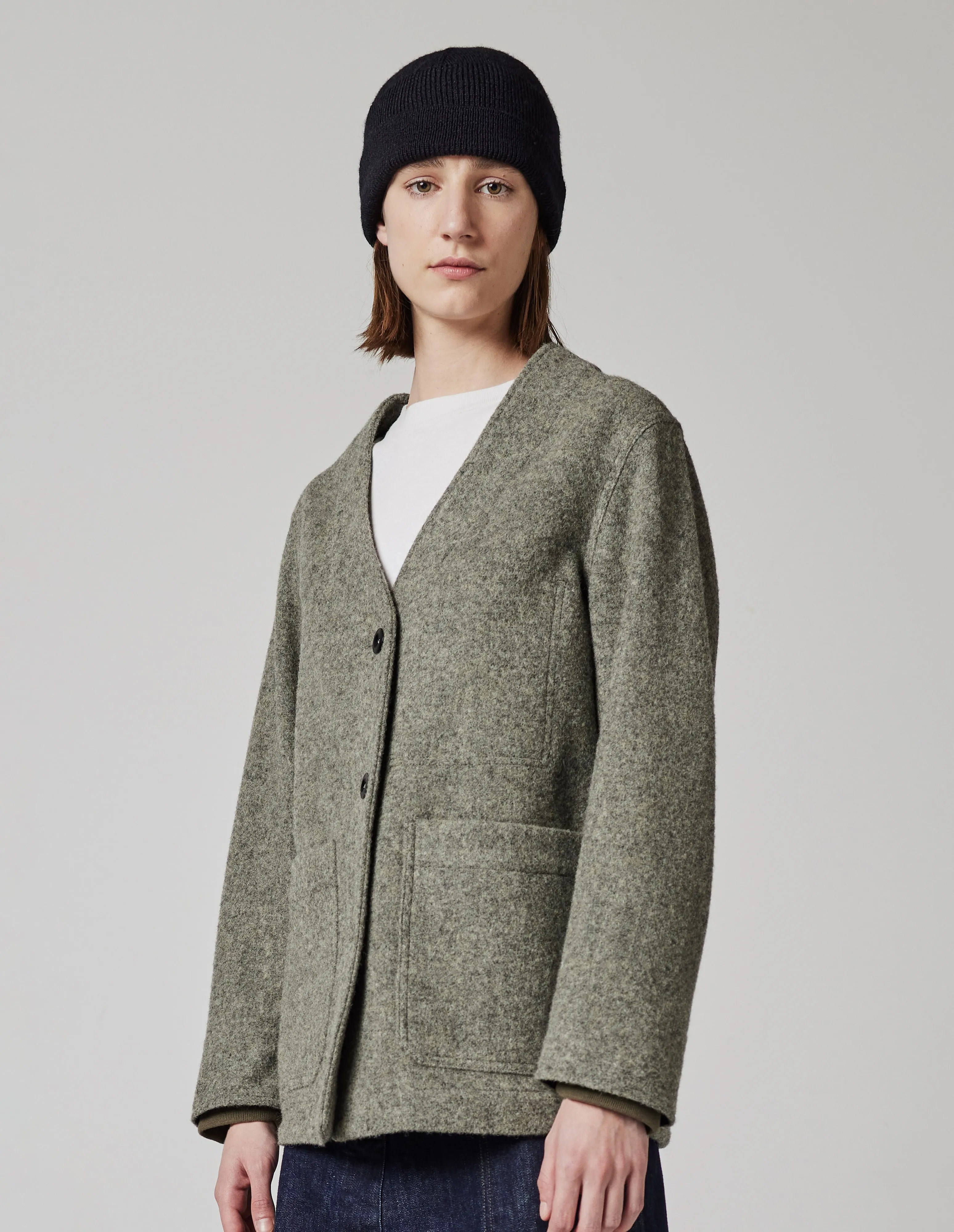 MHL. WOVEN CARDIGAN | FELTED WOOL TWILL | EUCALYPTUS sold by Margaret Howell product image thumbnail 2