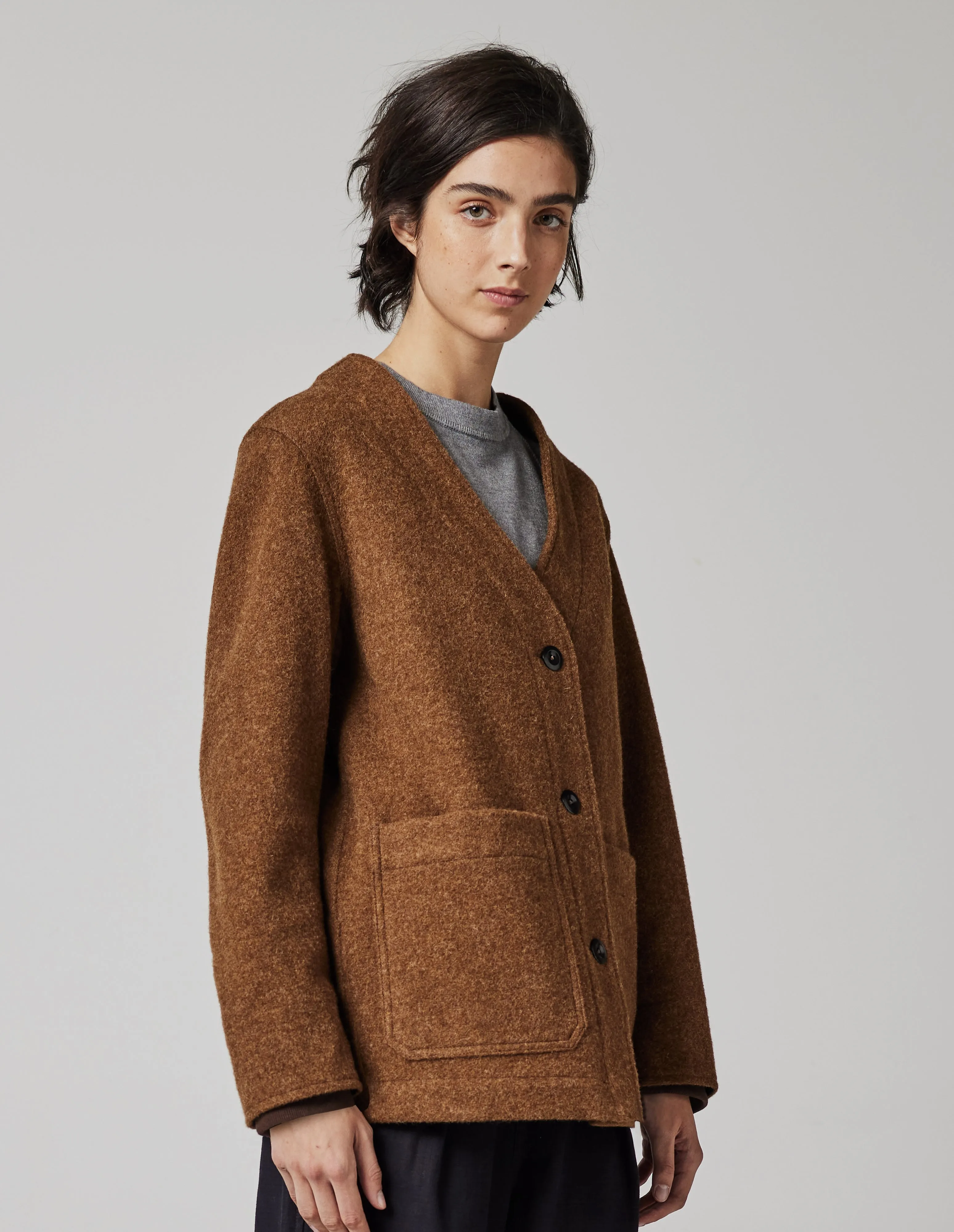 MHL. WOVEN CARDIGAN | FELTED WOOL TWILL | NUTMEG sold by Margaret Howell