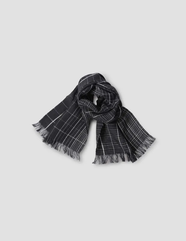 GRAPH CHECK SCARF | LINEN | MIDNIGHT / ECRU sold by Margaret Howell