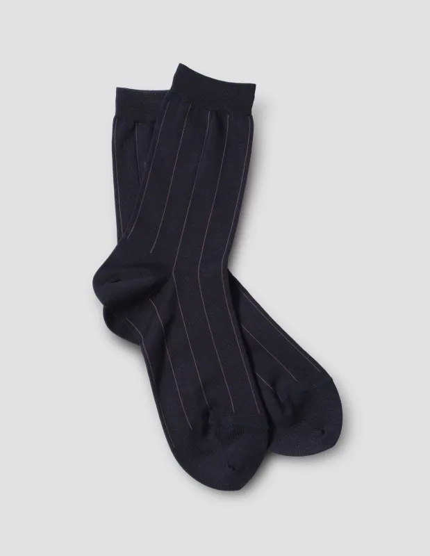PINSTRIPE SOCKS | SEA ISLAND COTTON RIB | NAVY / GREY sold by Margaret Howell