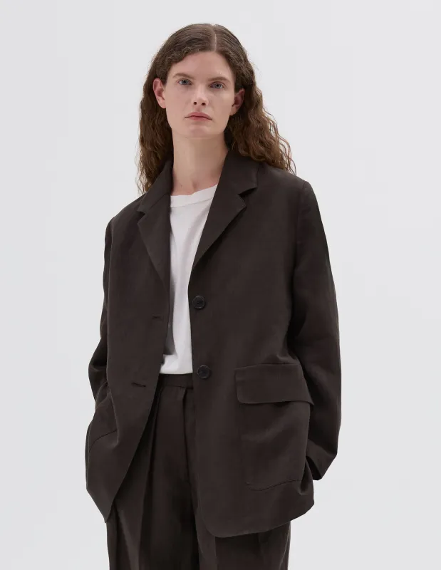 PATCH POCKET BLAZER | COMPACT LINEN | DARK BROWN sold by Margaret Howell