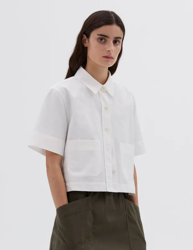 MHL. CROPPED UNIFORM SHIRT | TEXTURED COTTON | OFF WHITE sold by Margaret Howell