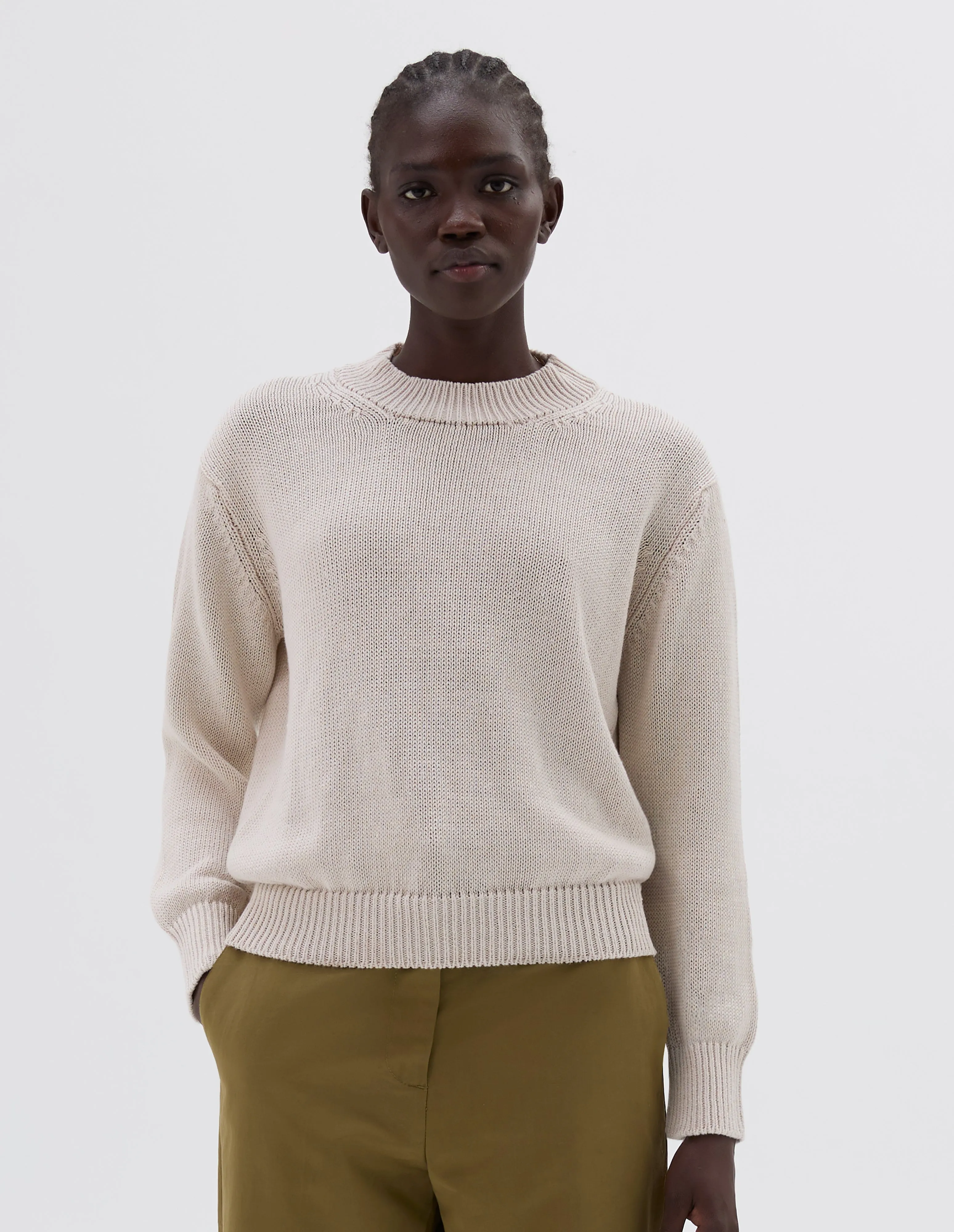 CHUNKY CREW NECK JUMPER | LINEN COTTON | CHALK sold by Margaret Howell