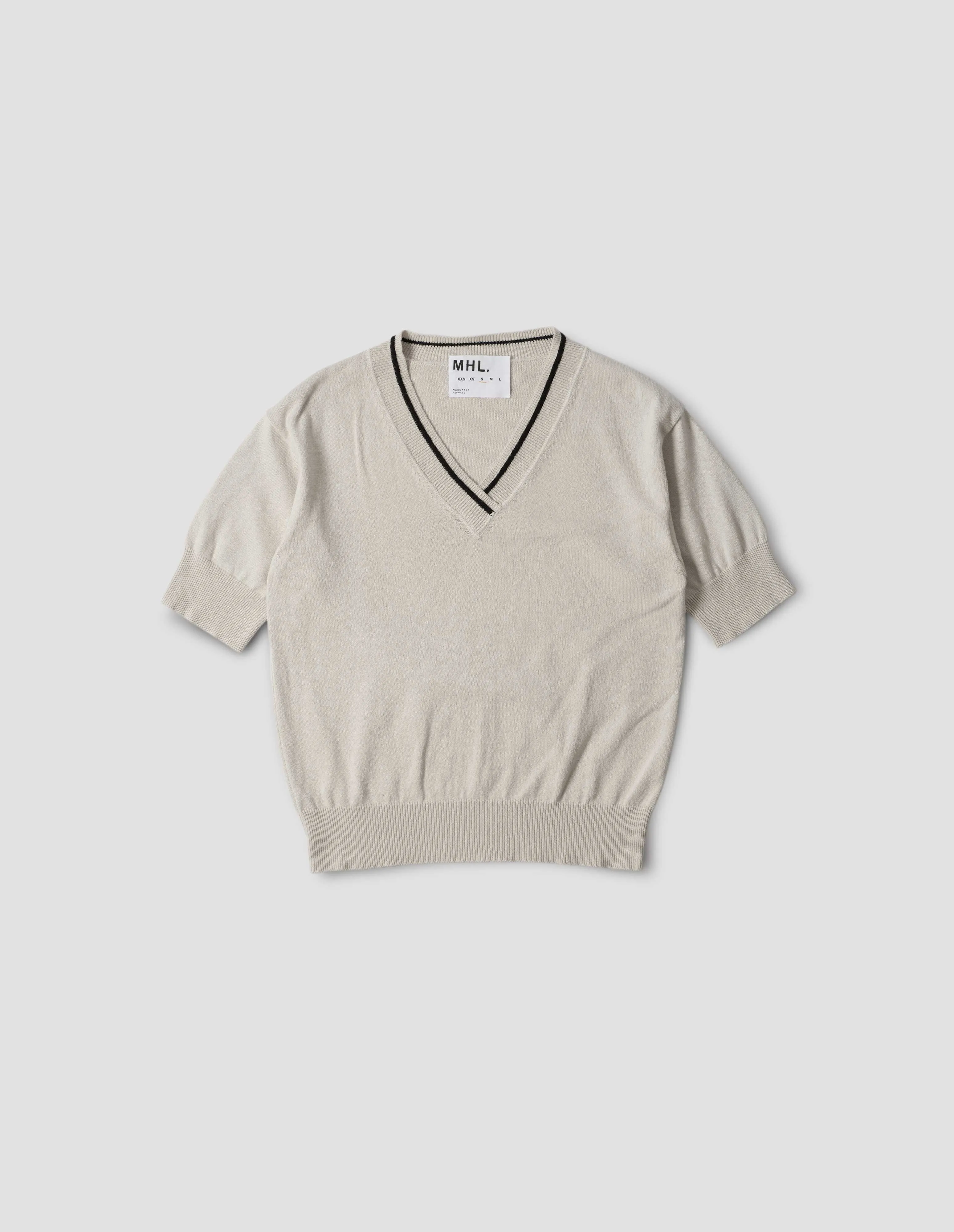 MHL. TIPPED V NECK T SHIRT | HEMP COTTON | CHALK sold by Margaret Howell product image thumbnail 4