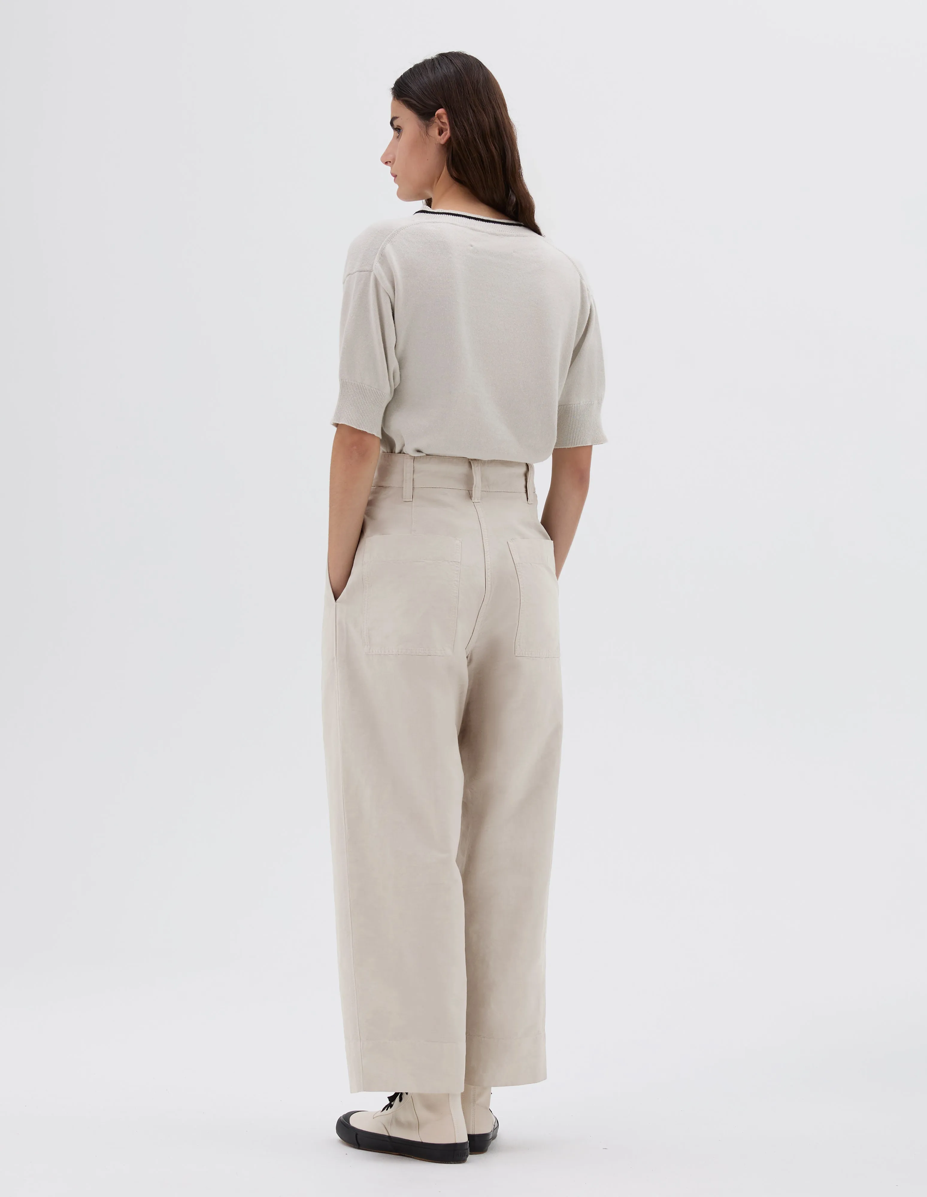 MHL. TIPPED V NECK T SHIRT | HEMP COTTON | CHALK sold by Margaret Howell product image thumbnail 3