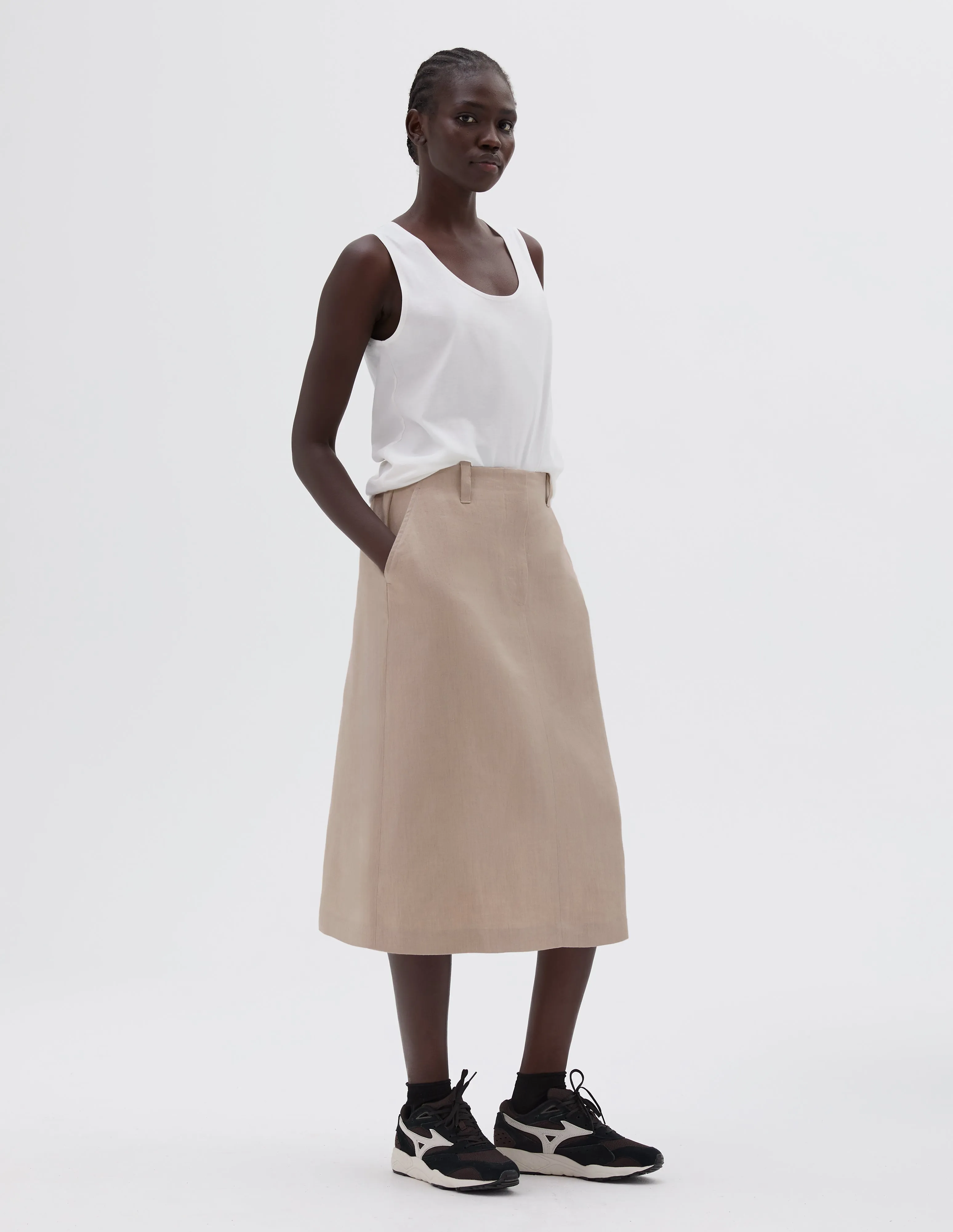 BACK VENT SKIRT | COMPACT LINEN YARNDYE | NATURAL sold by Margaret Howell