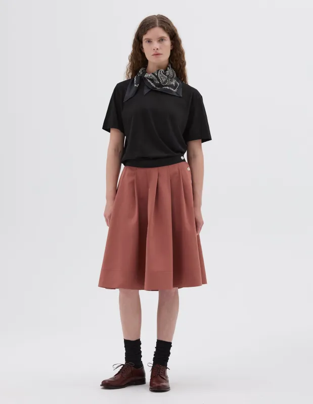 BUTTON WAIST SKIRT | COTTON SILK PLAINWEAVE | TERRACOTTA sold by Margaret Howell