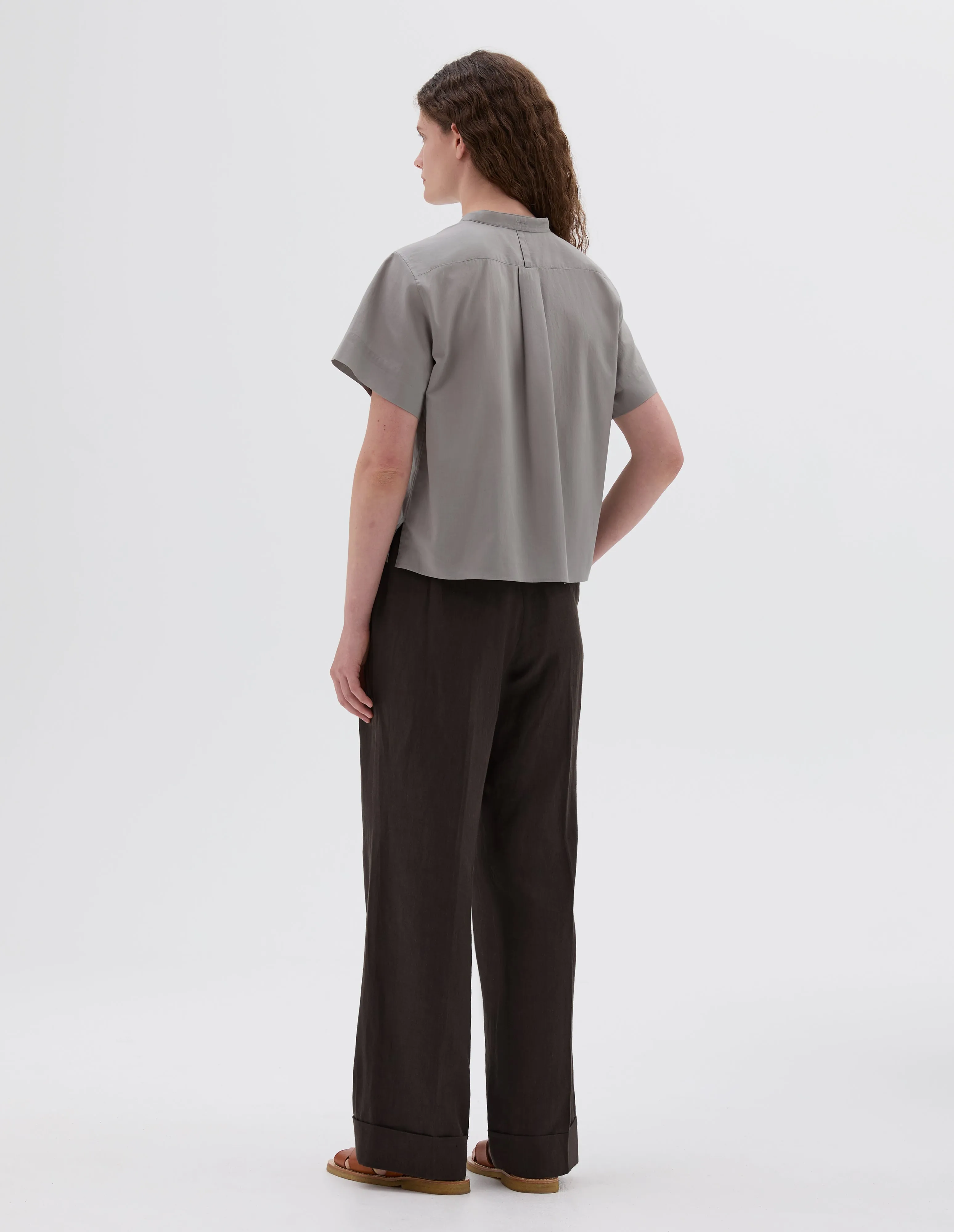 LOOSE LEG TROUSERS | COMPACT LINEN | DARK BROWN sold by Margaret Howell product image thumbnail 2