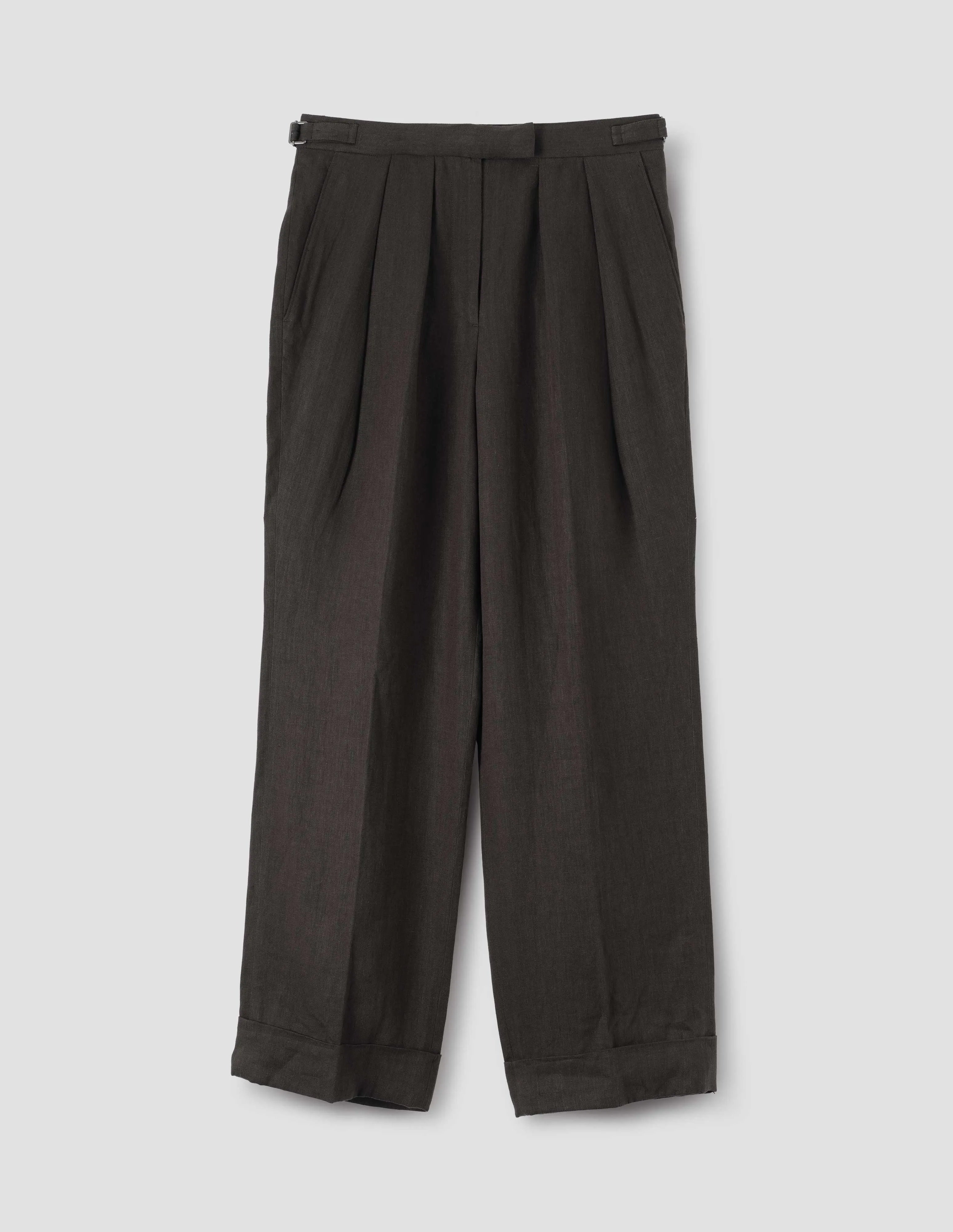 LOOSE LEG TROUSERS | COMPACT LINEN | DARK BROWN sold by Margaret Howell product image thumbnail 3
