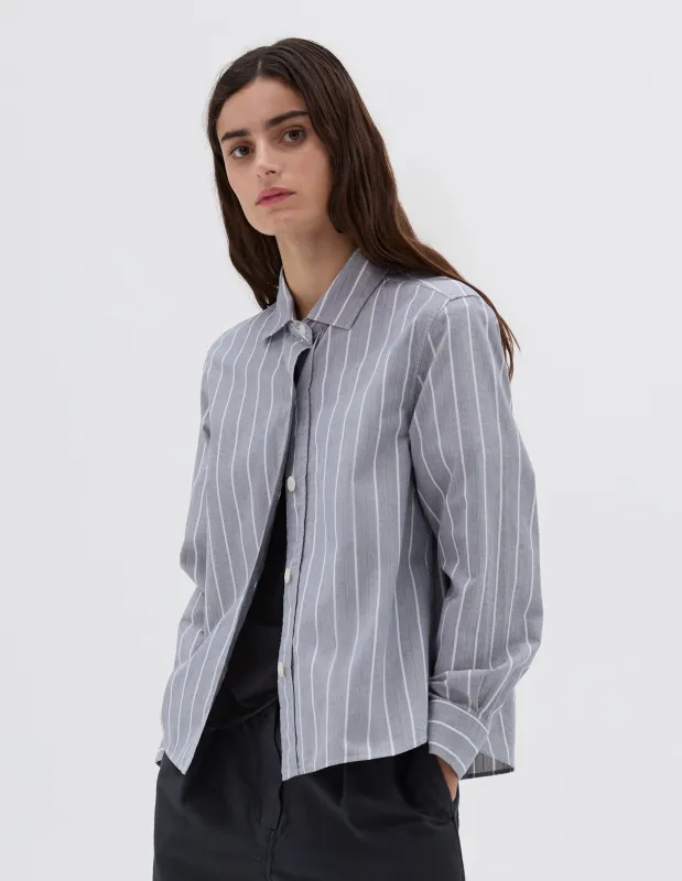 MHL. SIMPLE SHIRT | END ON END STRIPE | INDIGO / GREY sold by Margaret Howell