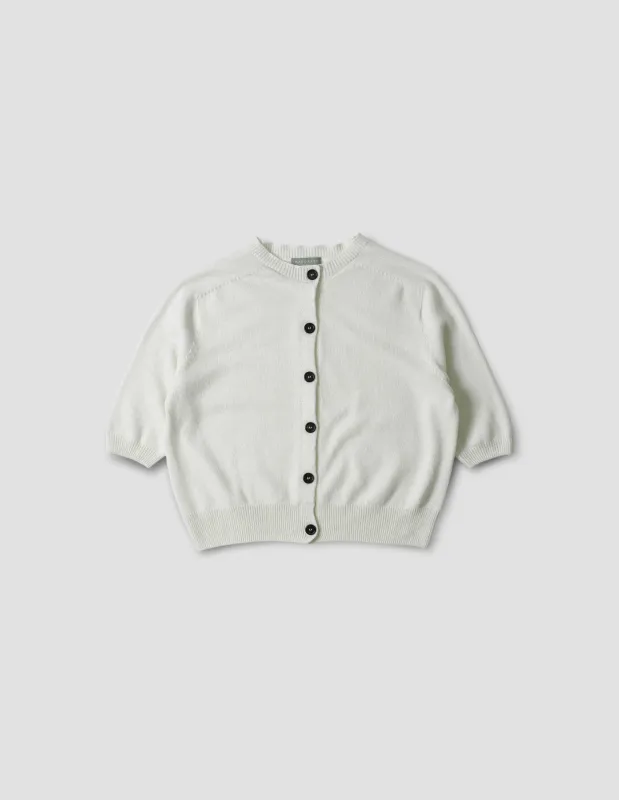 SHORT SLEEVE CARDIGAN | CASHMERE COTTON TWIST | WHITE sold by Margaret Howell
