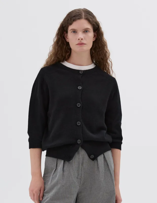 SHORT SLEEVE CARDIGAN | CASHMERE COTTON | BLACK sold by Margaret Howell