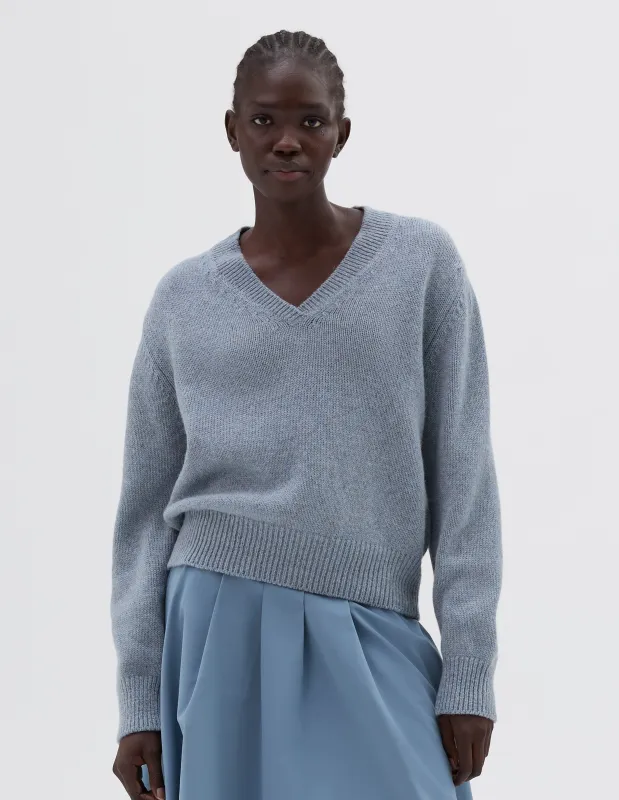 TAPERED V NECK | ALPACA YAK | POWDER BLUE sold by Margaret Howell