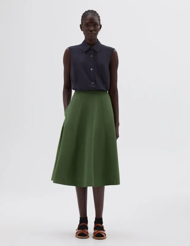 FLARED SKIRT | SOFT COMPACT COTTON | MOSS sold by Margaret Howell