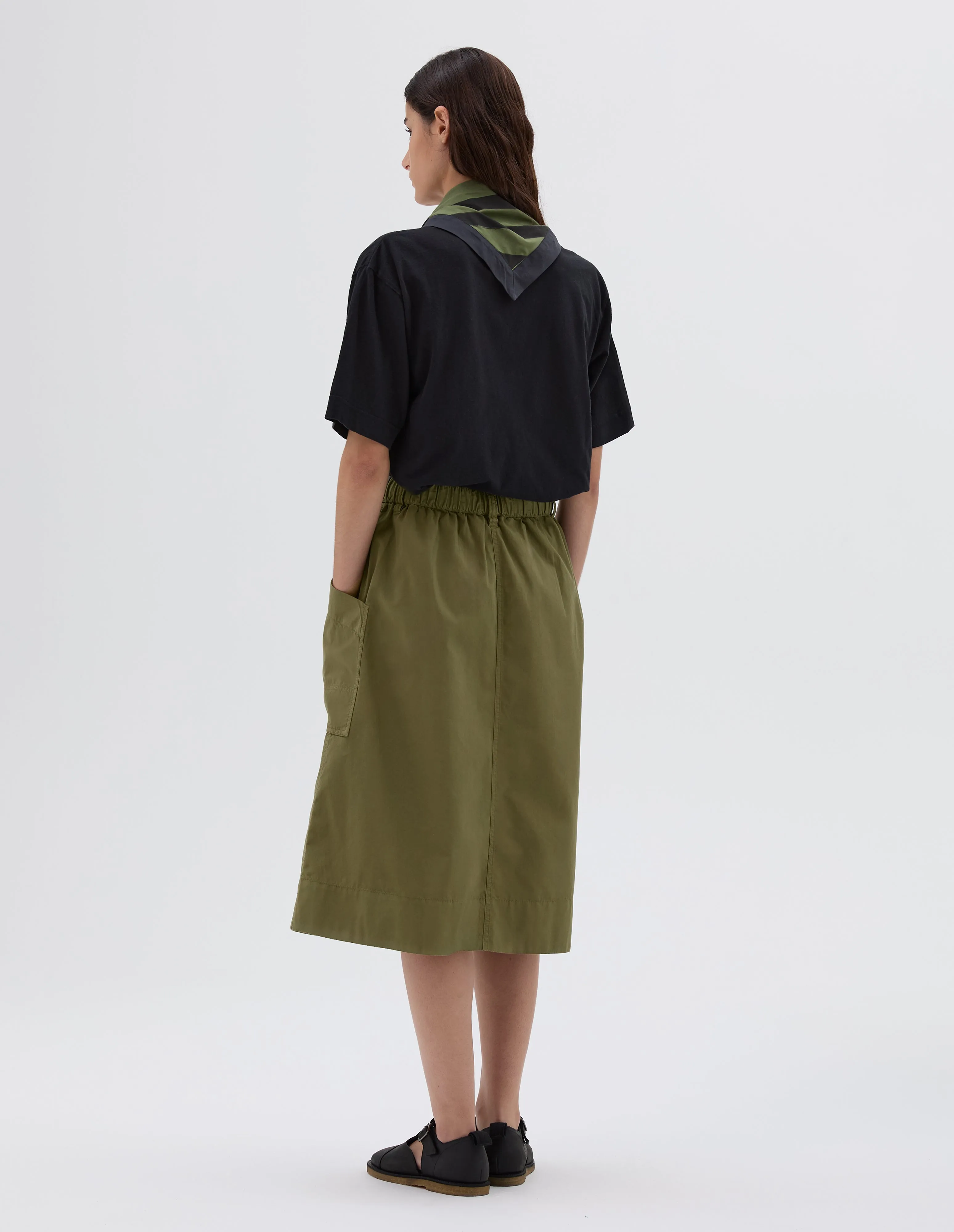 MHL. PATCH POCKET SKIRT | WASHED COTTON POPLIN | KHAKI GREEN sold by Margaret Howell product image thumbnail 2