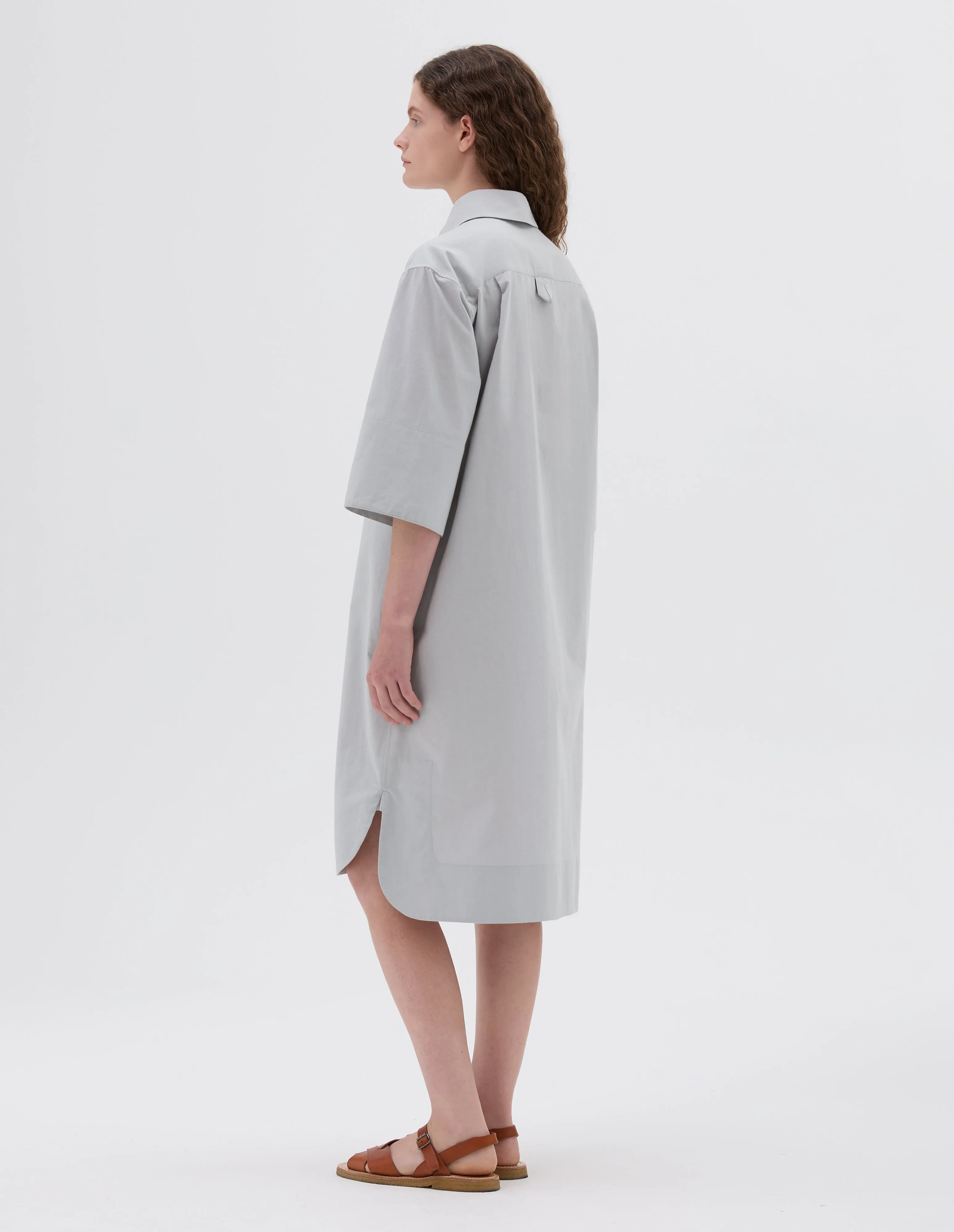 SHORT SLEEVE SHIRT DRESS | NATURAL DYE POPLIN | FADED GREY sold by Margaret Howell product image thumbnail 2