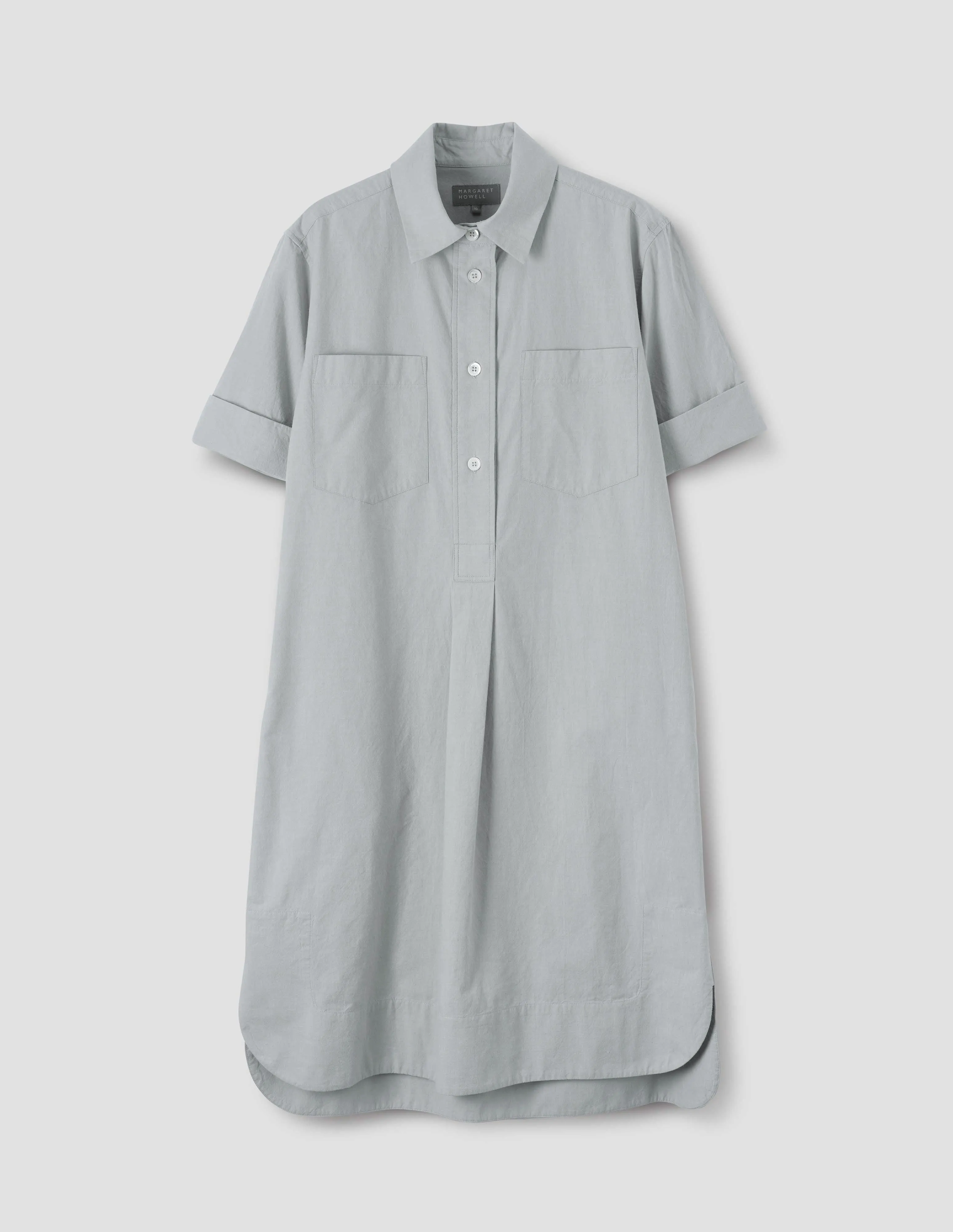 SHORT SLEEVE SHIRT DRESS | NATURAL DYE POPLIN | FADED GREY sold by Margaret Howell product image thumbnail 3