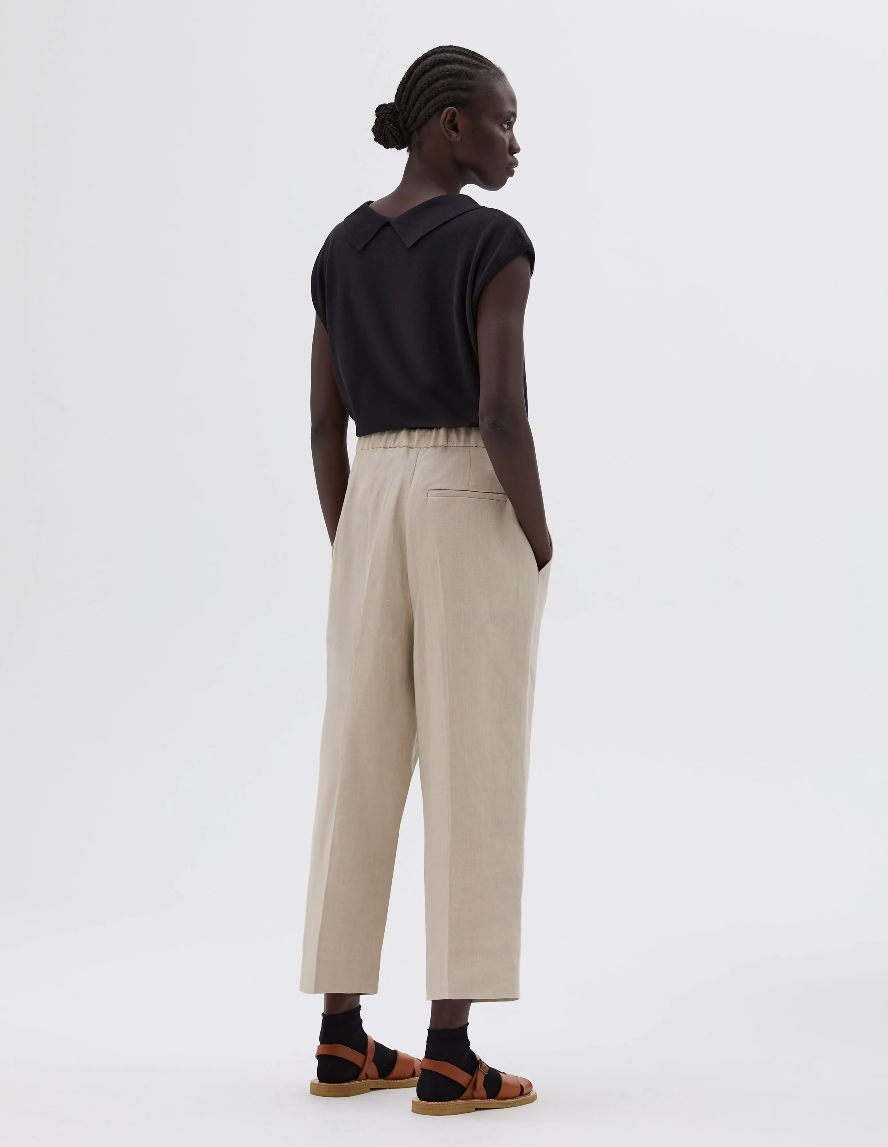 PLEATED FRONT CROPPED TROUSERS | COMPACT LINEN YARNDYE | NATURAL sold by Margaret Howell product image thumbnail 2