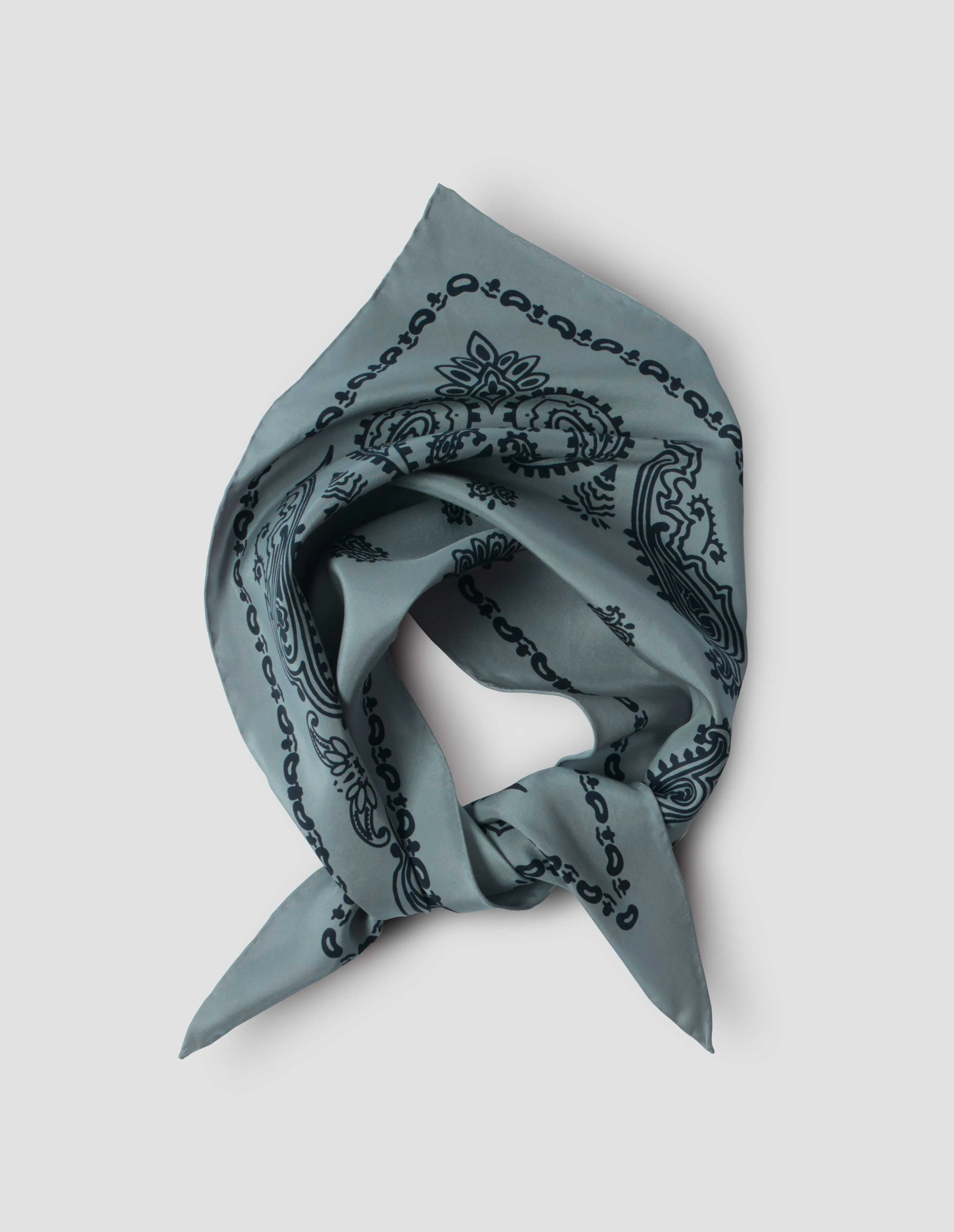GRAPHIC BANDANA SCARF | SILK | DUSTY BLUE / BLACK sold by Margaret Howell product image thumbnail 2