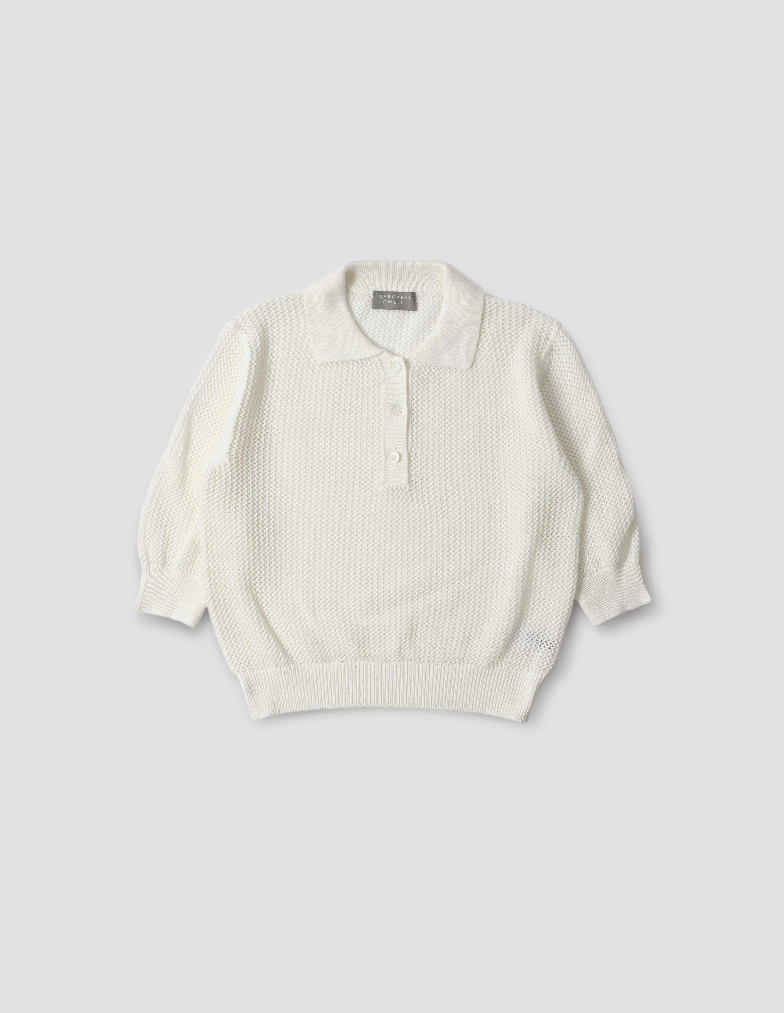POINTELLE POLO SHIRT | LIGHT COTTON CASHMERE | ECRU sold by Margaret Howell product image thumbnail 4
