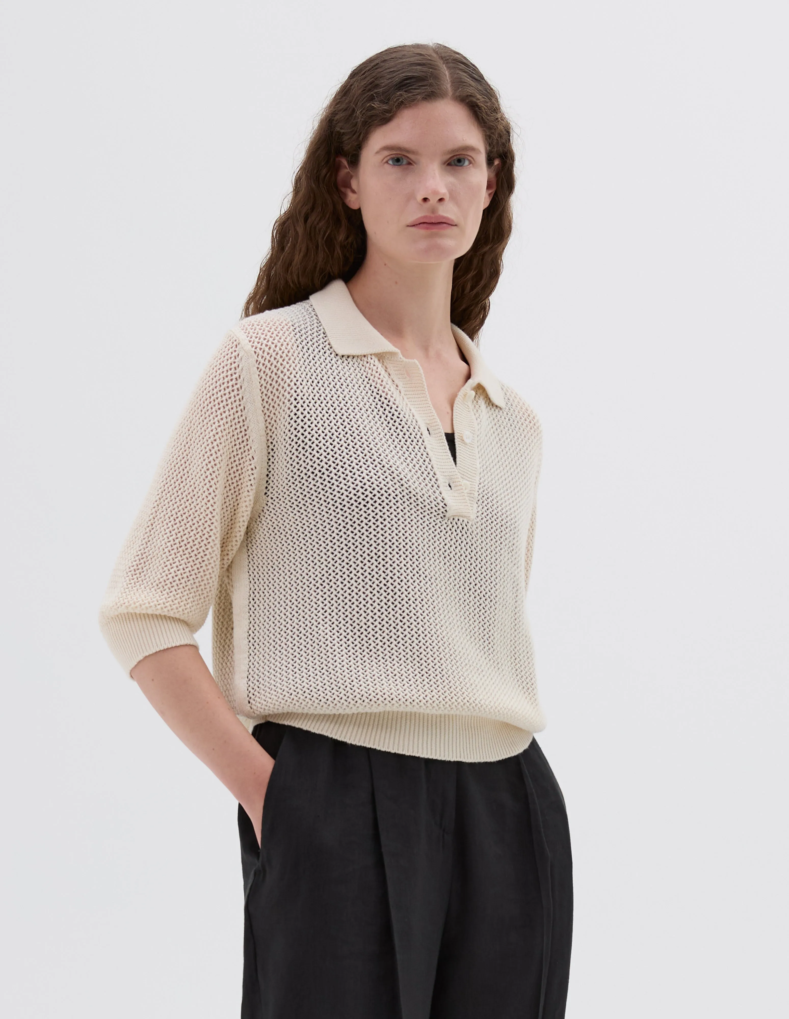 POINTELLE POLO SHIRT | LIGHT COTTON CASHMERE | ECRU sold by Margaret Howell